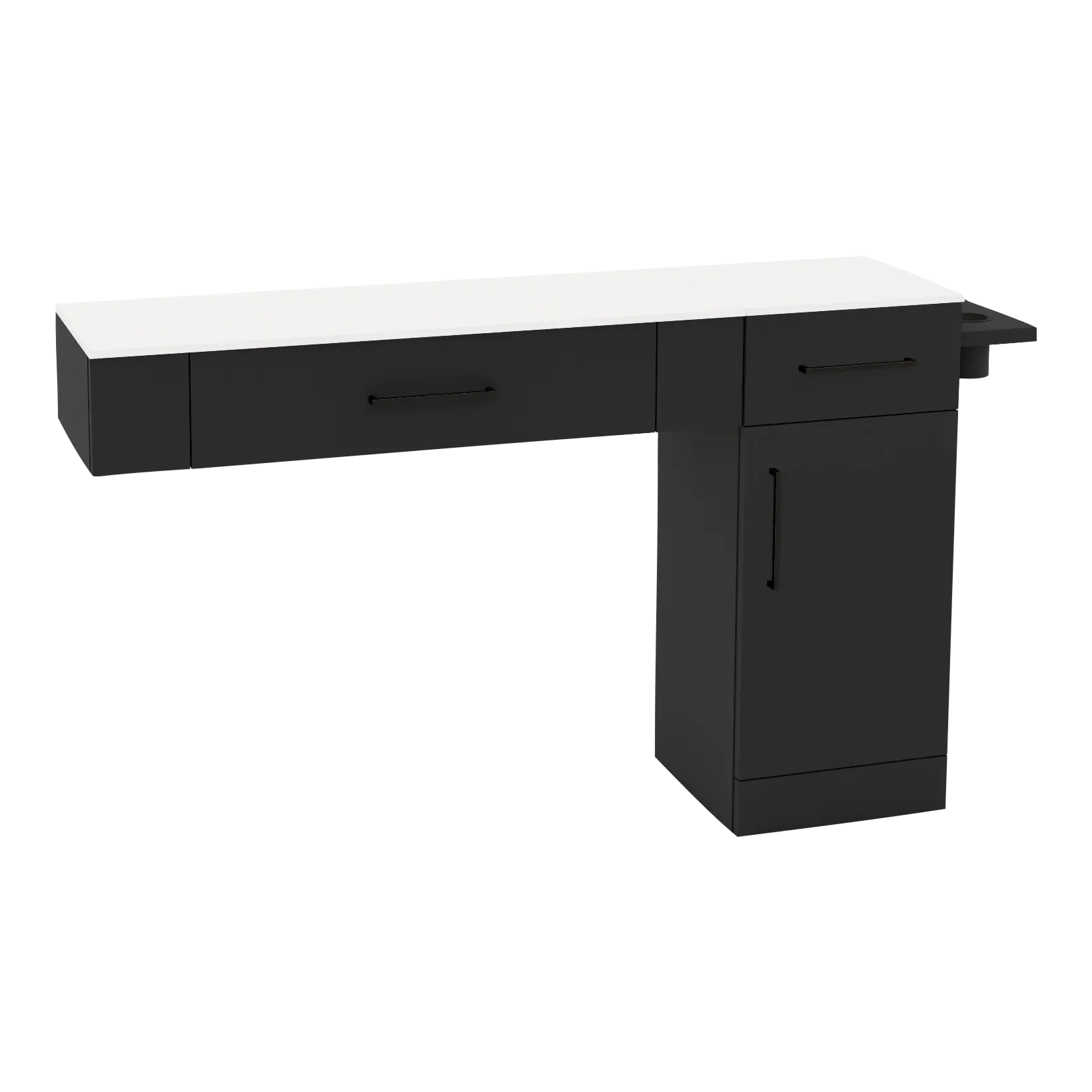 Nova Combo Wall Mount Styling Station with Side-Mount Appliance Holder and Solid Surface Countertop (Cabinet Only)