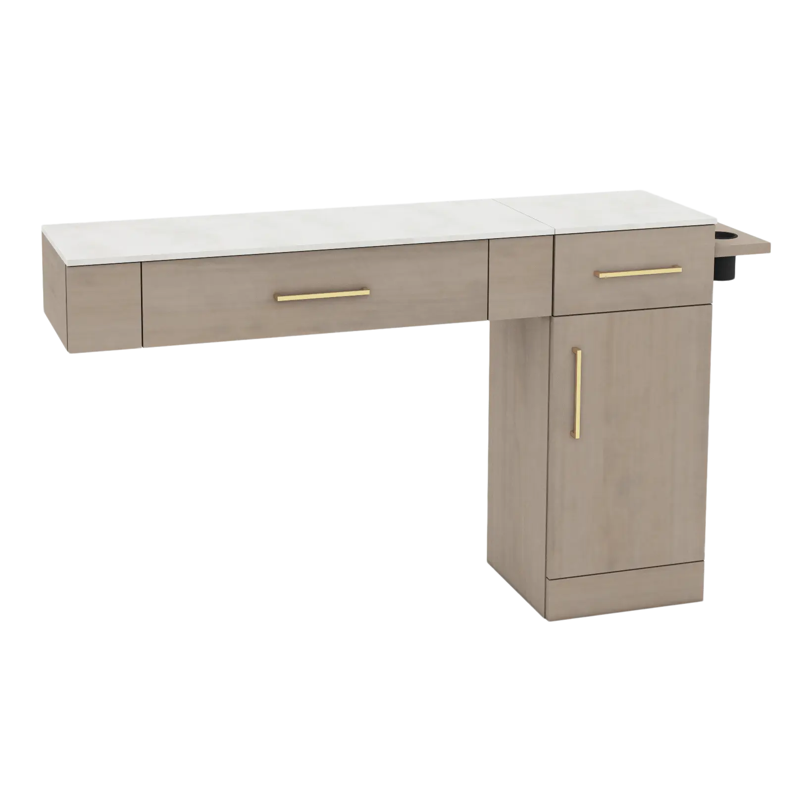 Nova Combo Wall Mount Styling Station with Side-Mount Appliance Holder and Solid Surface Countertop (Cabinet Only)