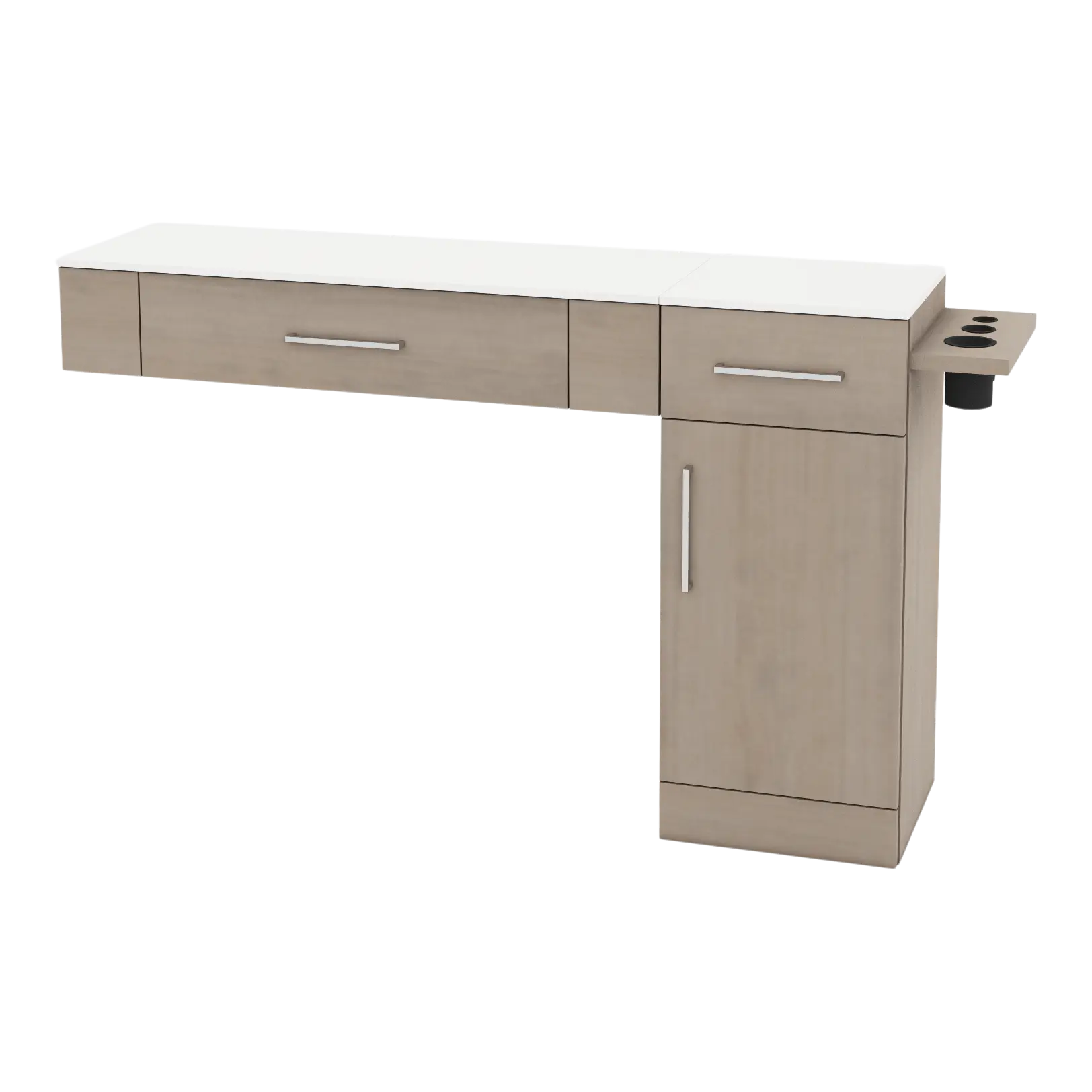 Nova Combo Wall Mount Styling Station with Side-Mount Appliance Holder and Solid Surface Countertop (Cabinet Only)