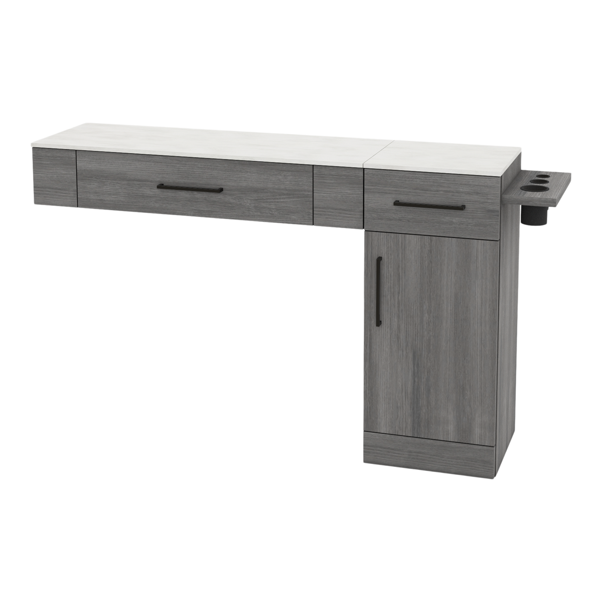Nova Combo Wall Mount Styling Station with Side-Mount Appliance Holder and Solid Surface Countertop (Cabinet Only)