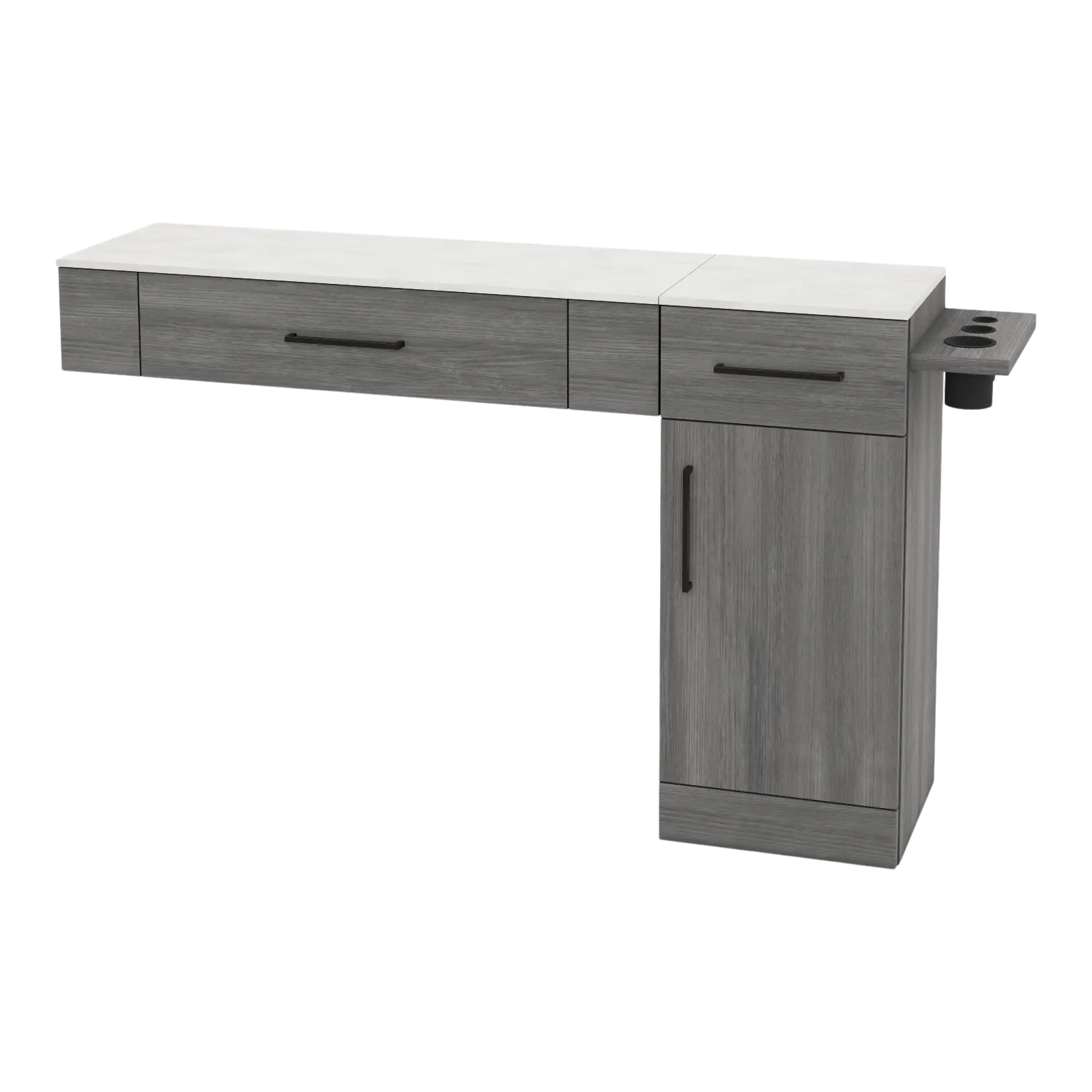 Nova Combo Wall Mount Styling Station with Side-Mount Appliance Holder and Solid Surface Countertop (Cabinet Only)