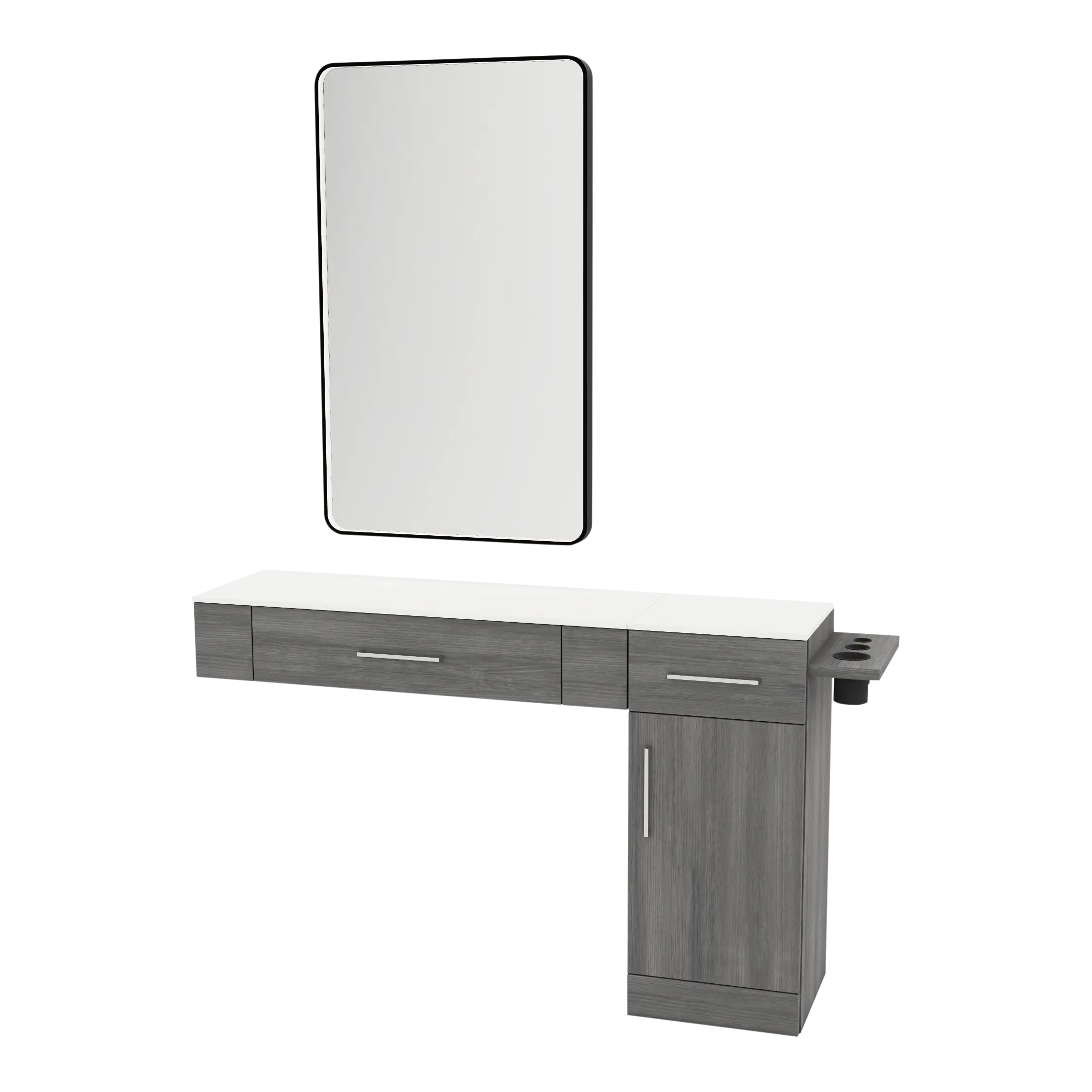 Nova Combo Wall Mount Styling Station with Side-Mount Appliance Holder, Solid Surface Countertop, and Black Rectangle Westin Mirror