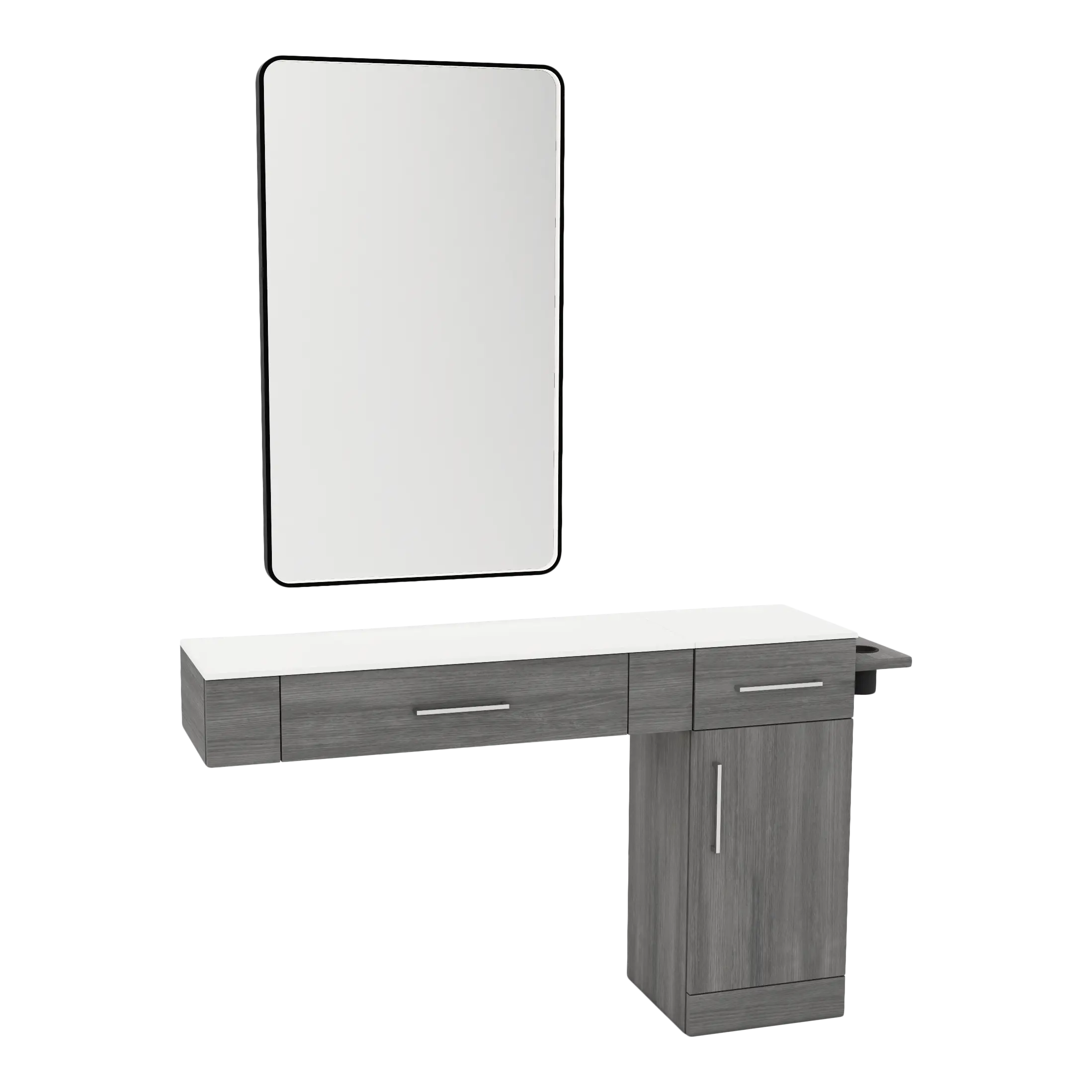 Nova Combo Wall Mount Styling Station with Side-Mount Appliance Holder, Solid Surface Countertop, and Black Rectangle Westin Mirror