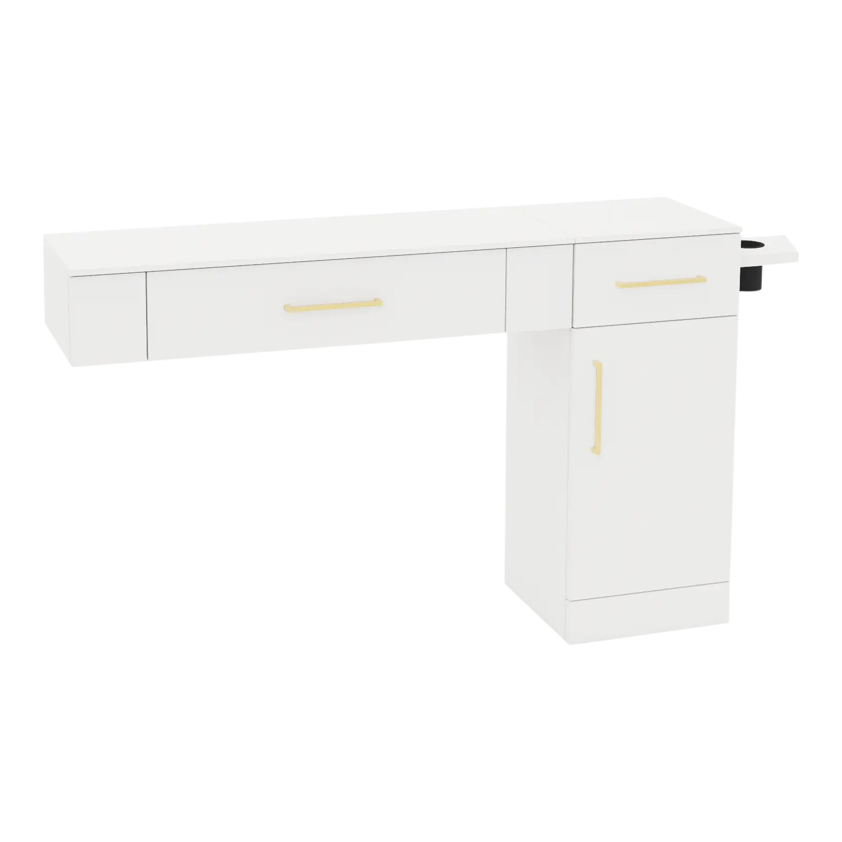 Nova Combo Wall Mount Styling Station with Side-Mount Appliance Holder and Solid Surface Countertop (Cabinet Only)