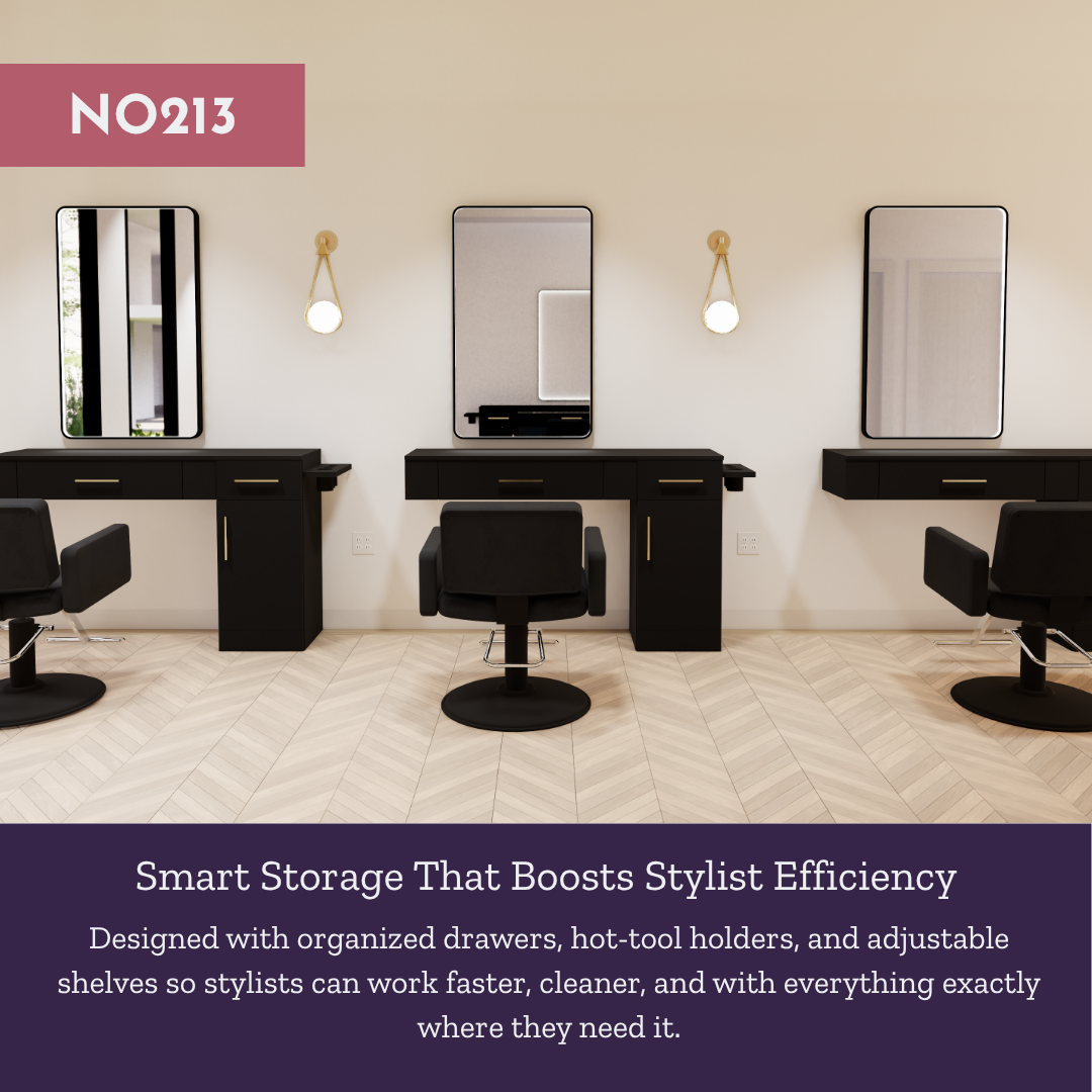 Nova Wall Mount Styling Station with Side-Mount Appliance Holder and Black Rectangle Westin Mirror