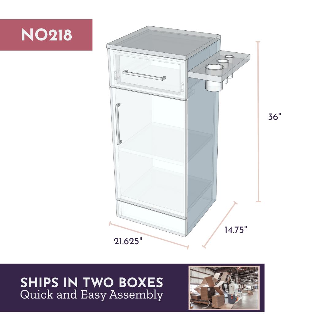 Nova Tower Free Standing Styling Station with Side-Mount Appliance Holder and Gold Full-Length Arch Paloma Mirror