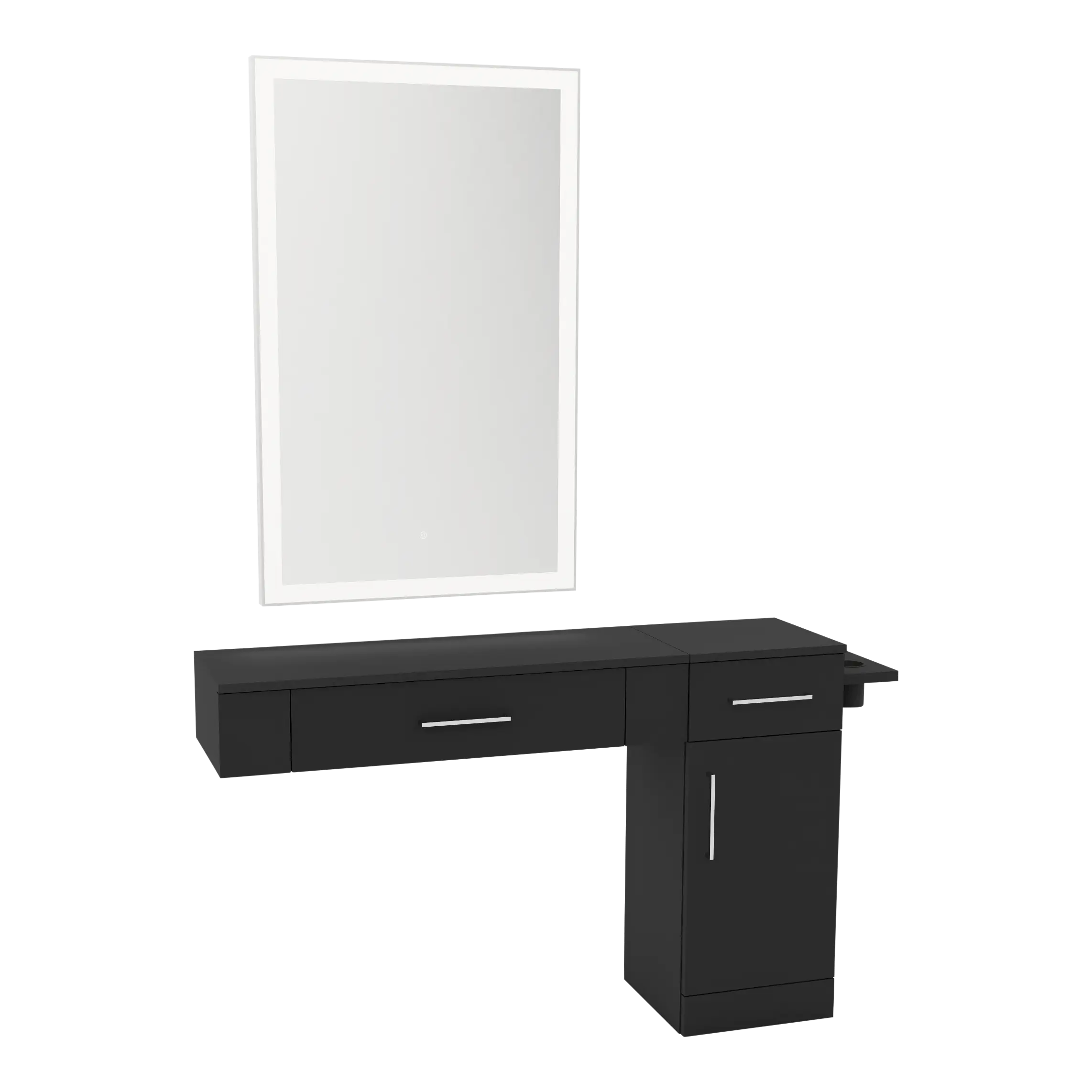Nova Combo Wall Mount Styling Station with Side-Mount Appliance Holder and Silver Rectangle Glo Mirror