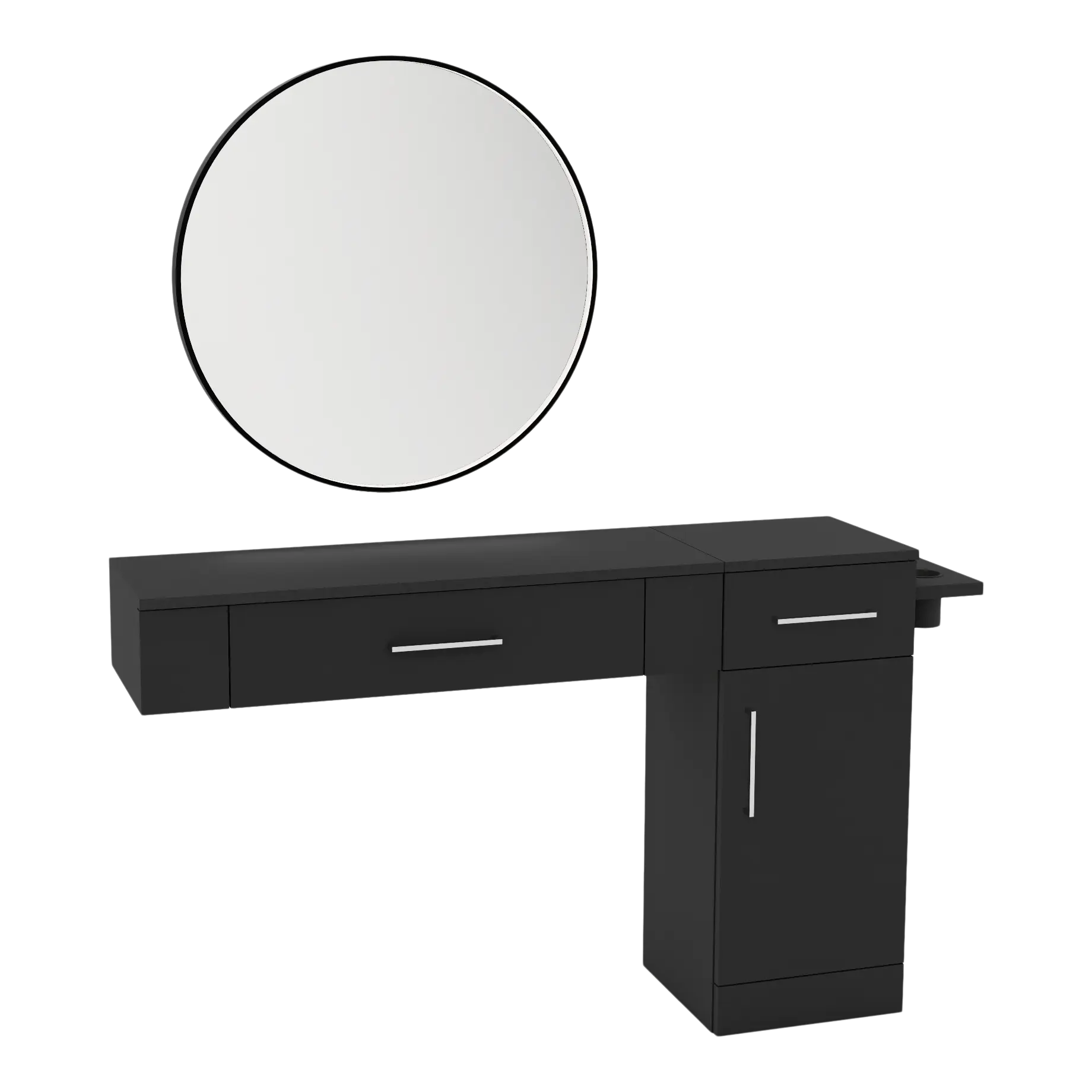 Nova Combo Wall Mount Styling Station with Side-Mount Appliance Holder and Black Round Westin Mirror