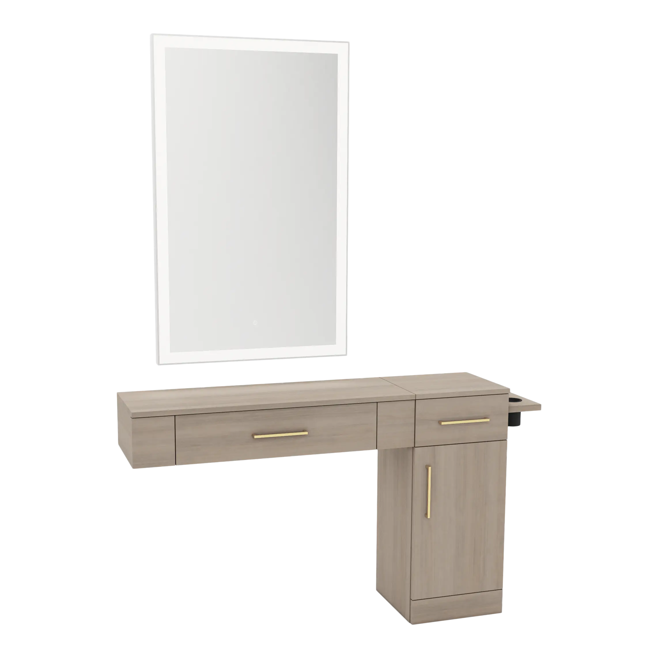 Nova Combo Wall Mount Styling Station with Side-Mount Appliance Holder and Silver Rectangle Glo Mirror