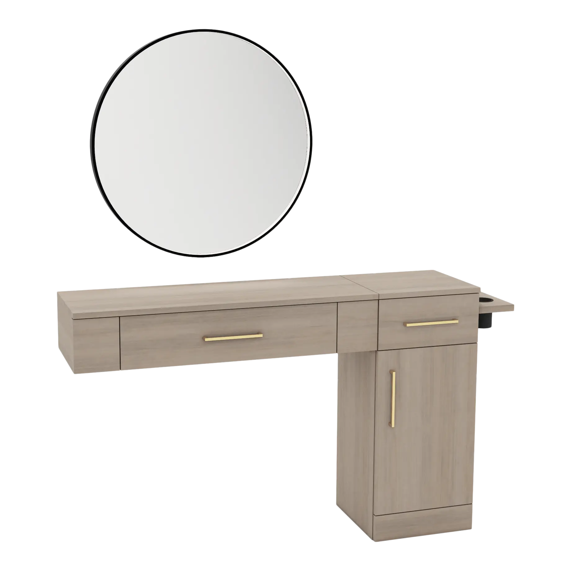 Nova Combo Wall Mount Styling Station with Side-Mount Appliance Holder and Black Round Westin Mirror