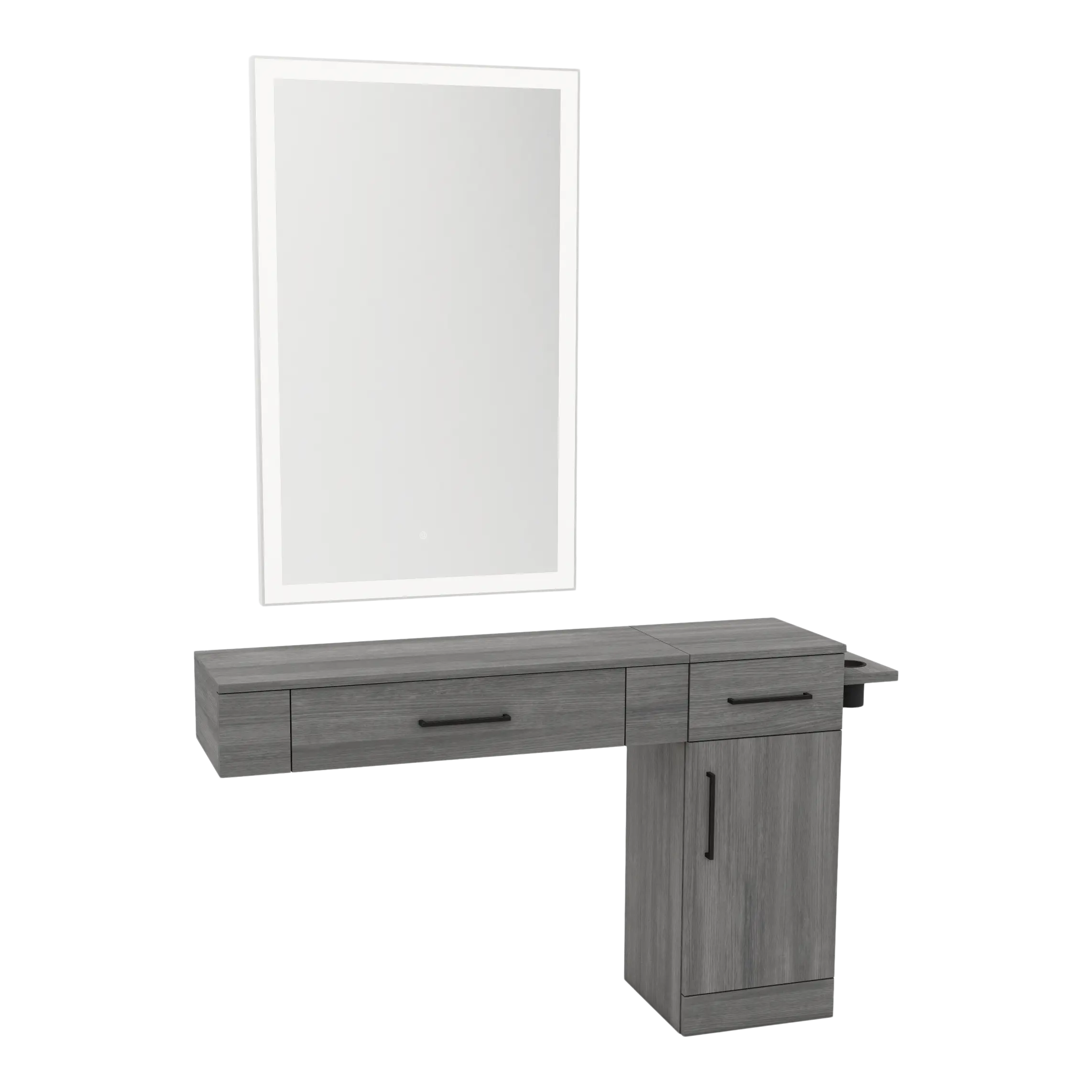 Nova Combo Wall Mount Styling Station with Side-Mount Appliance Holder and Silver Rectangle Glo Mirror
