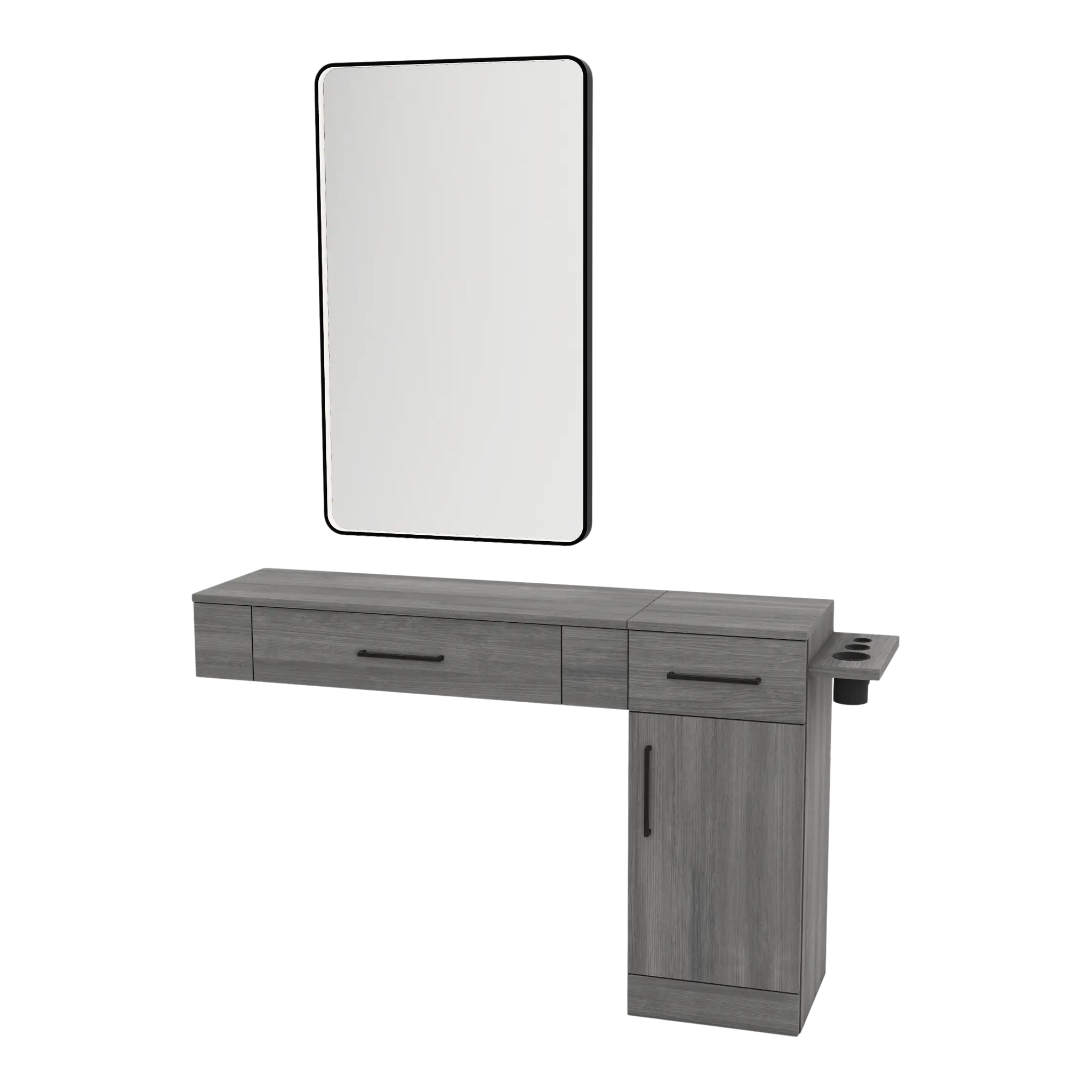 Nova Wall Mount Styling Station with Side-Mount Appliance Holder and Black Rectangle Westin Mirror