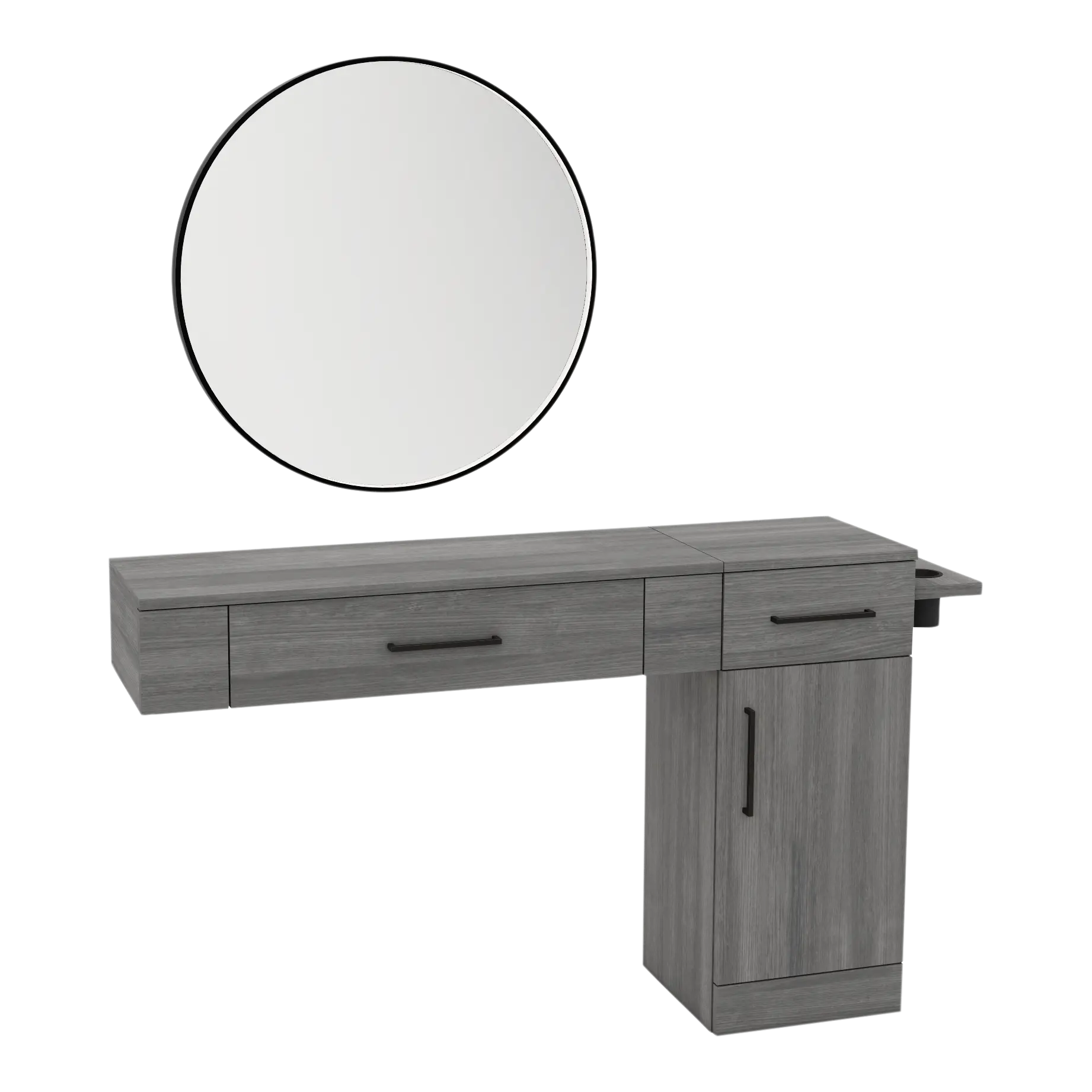 Nova Combo Wall Mount Styling Station with Side-Mount Appliance Holder and Black Round Westin Mirror