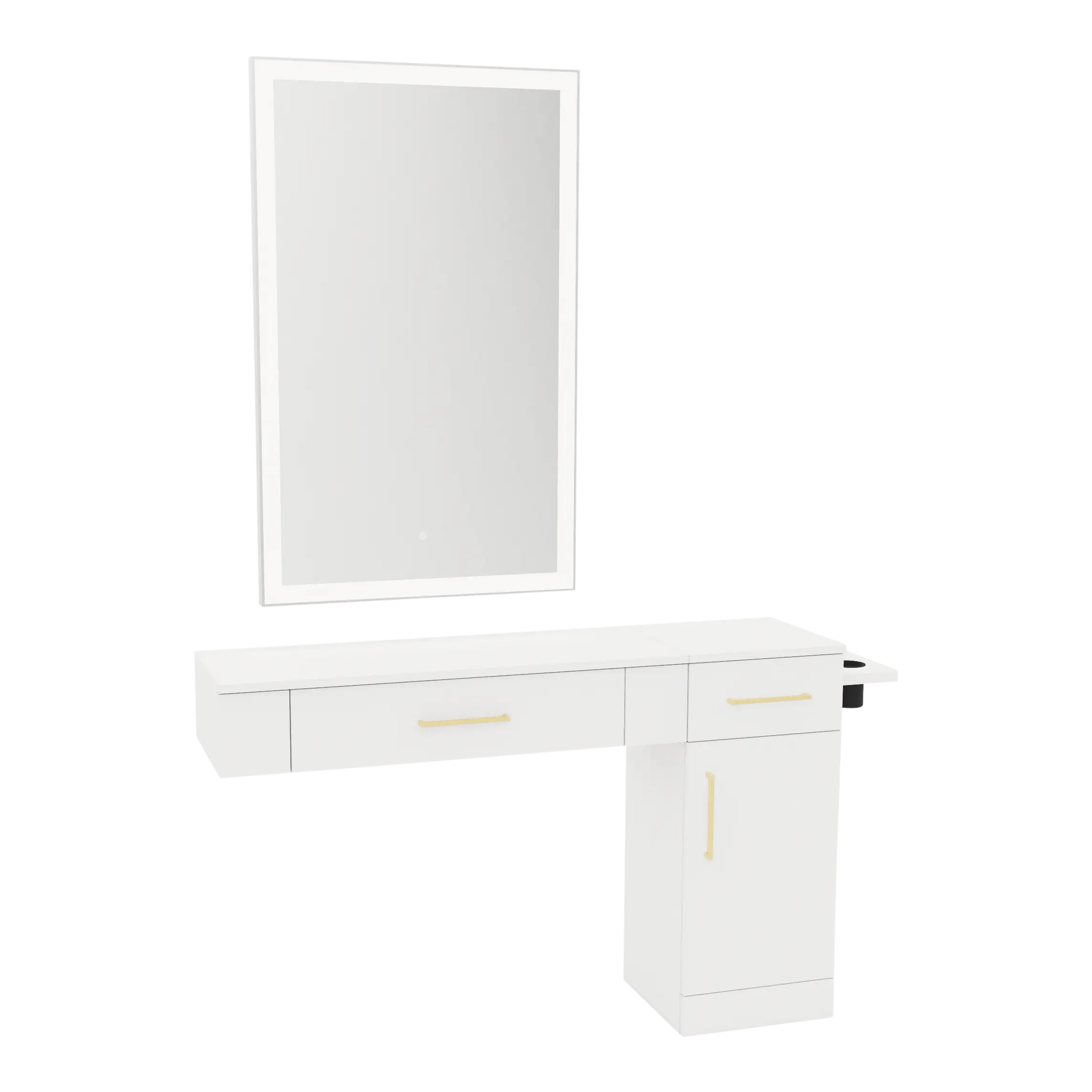 Nova Combo Wall Mount Styling Station with Side-Mount Appliance Holder and Silver Rectangle Glo Mirror