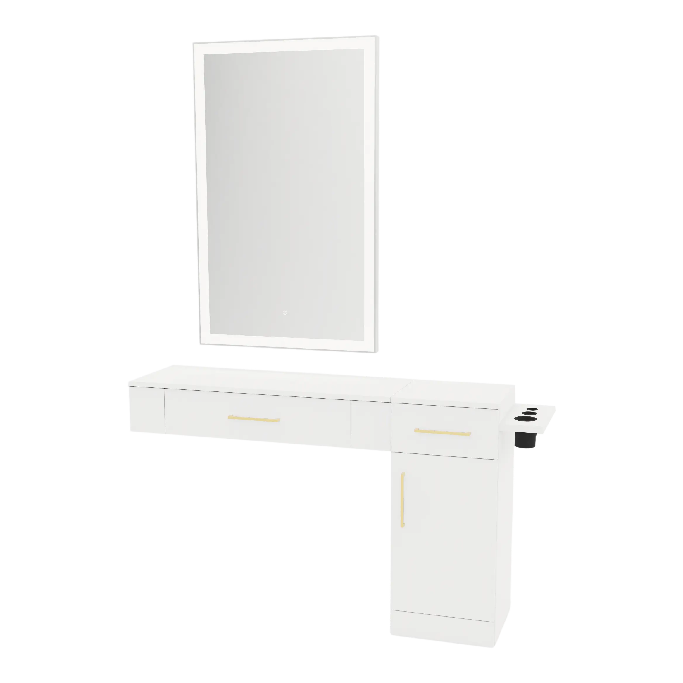 Nova Combo Wall Mount Styling Station with Side-Mount Appliance Holder and Silver Rectangle Glo Mirror