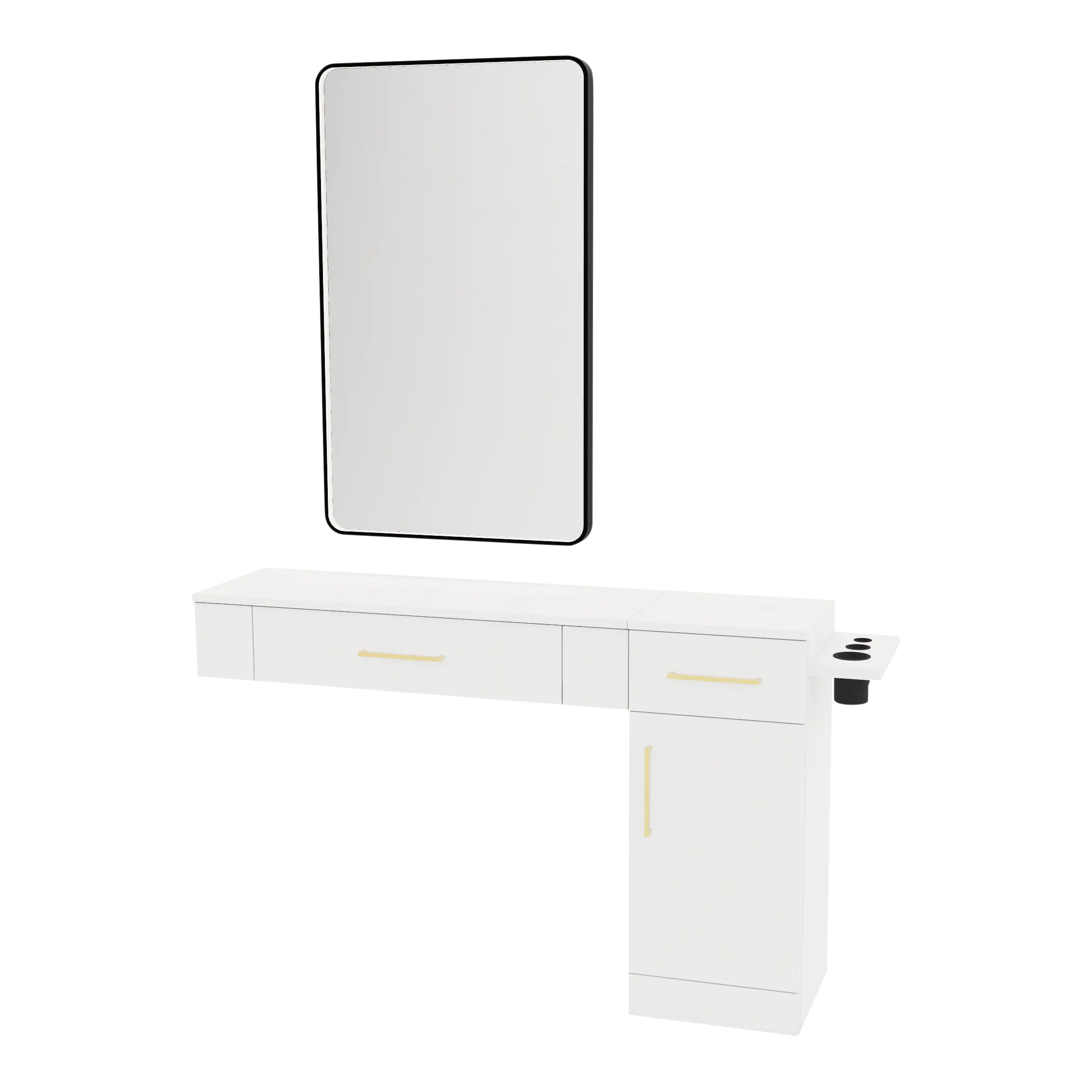 Nova Wall Mount Styling Station with Side-Mount Appliance Holder and Black Rectangle Westin Mirror