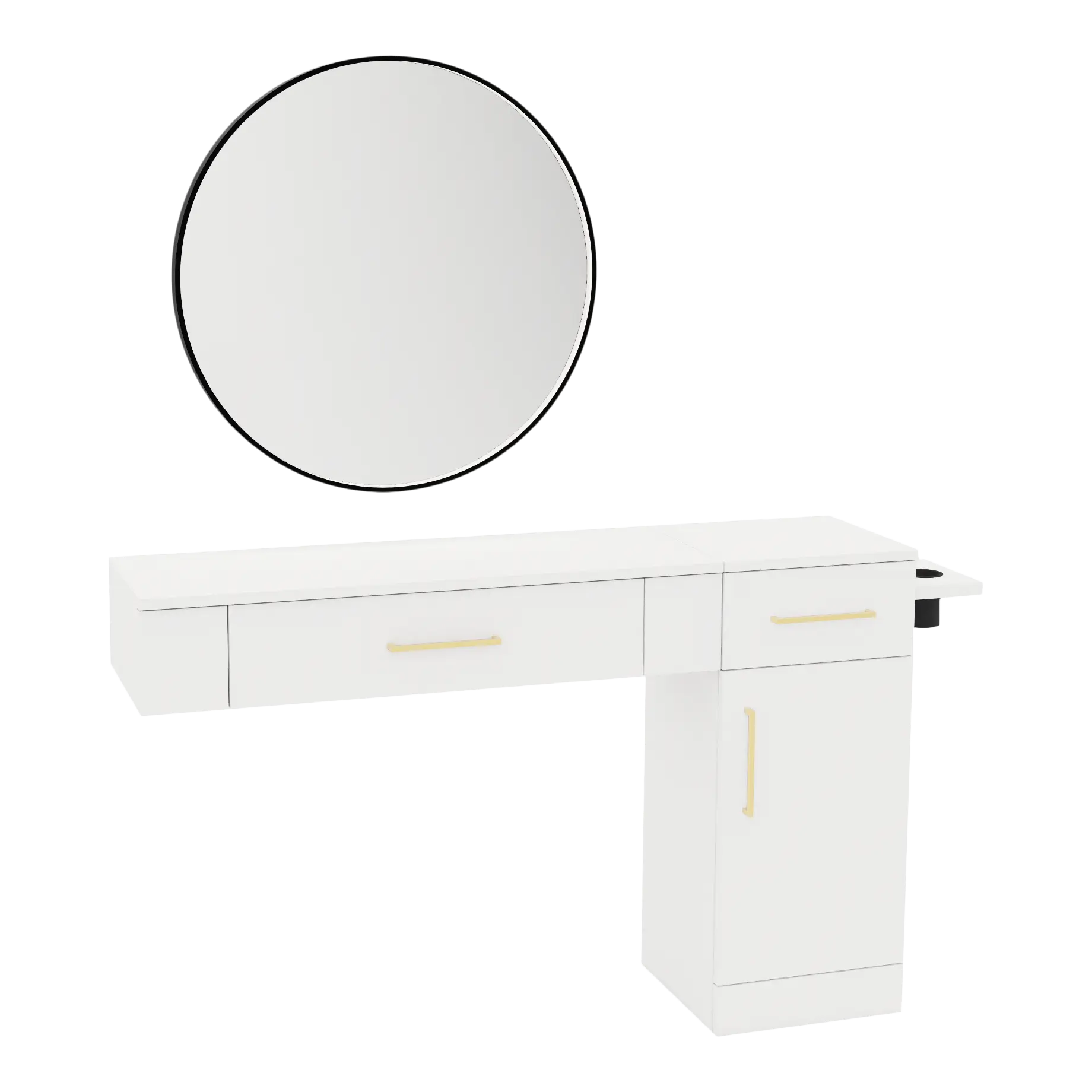 Nova Combo Wall Mount Styling Station with Side-Mount Appliance Holder and Black Round Westin Mirror