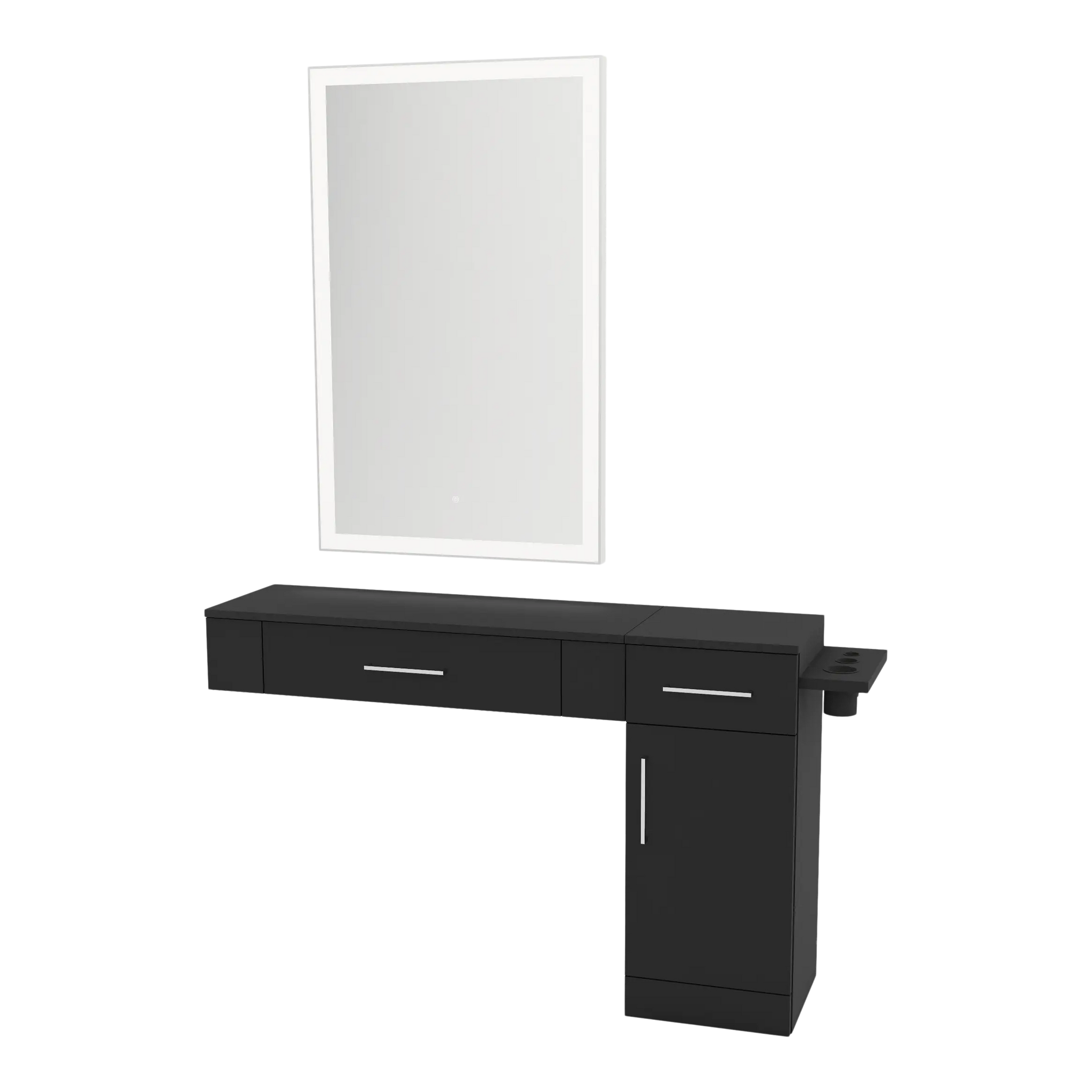 Nova Combo Wall Mount Styling Station with Side-Mount Appliance Holder and Silver Rectangle Glo Mirror