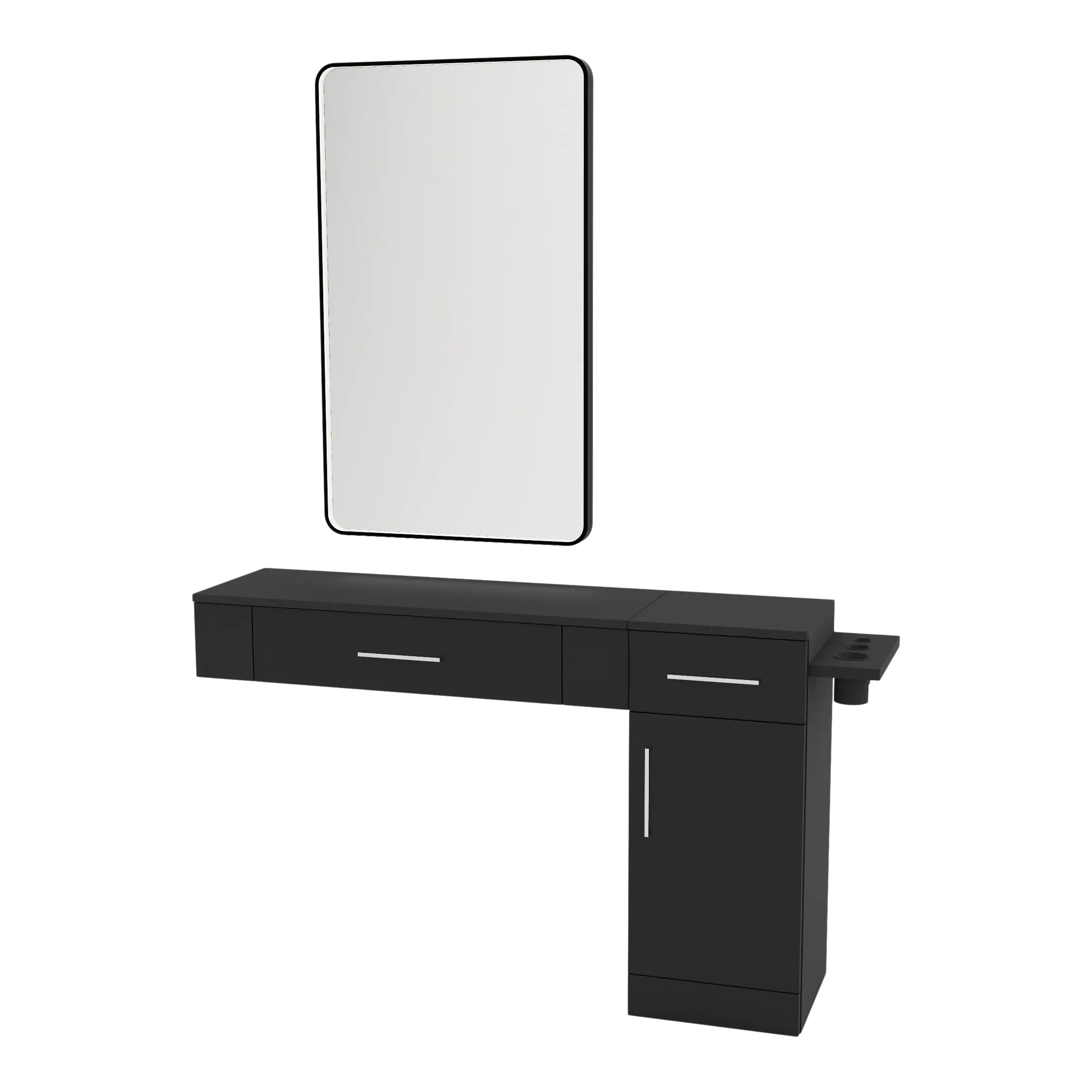 Nova Wall Mount Styling Station with Side-Mount Appliance Holder and Black Rectangle Westin Mirror