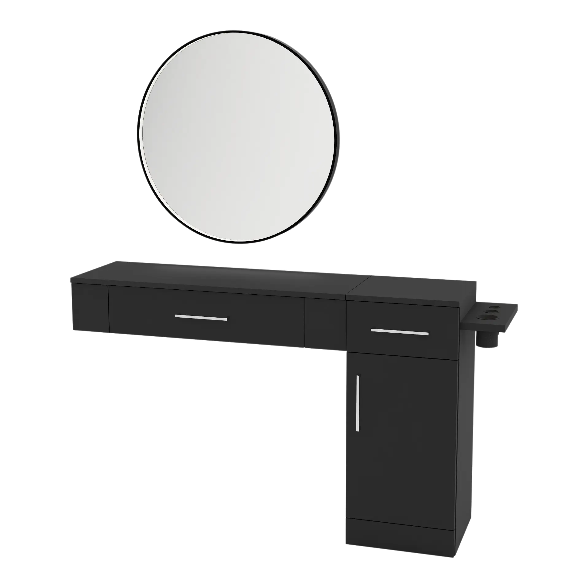 Nova Combo Wall Mount Styling Station with Side-Mount Appliance Holder and Black Round Westin Mirror