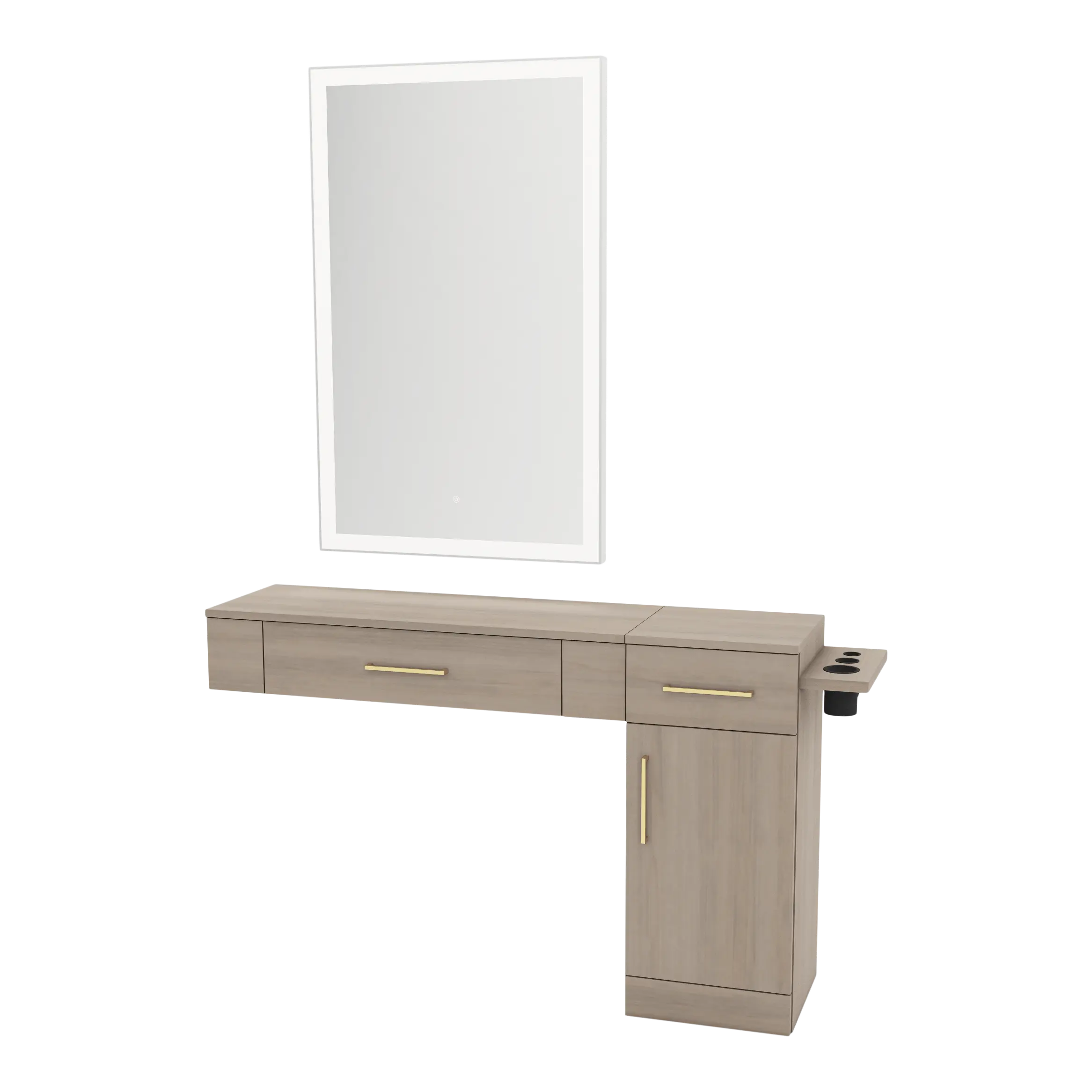 Nova Combo Wall Mount Styling Station with Side-Mount Appliance Holder and Silver Rectangle Glo Mirror