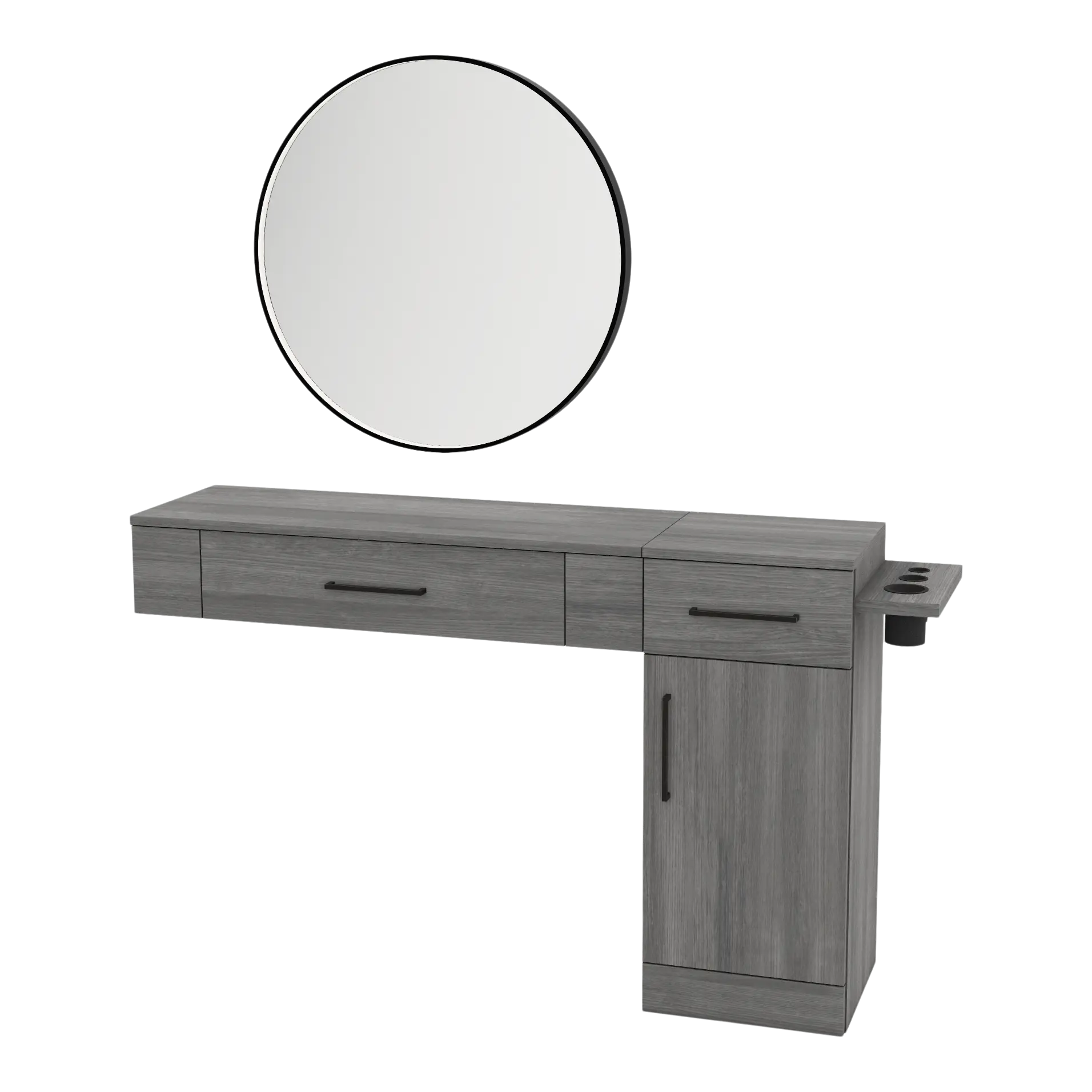 Nova Combo Wall Mount Styling Station with Side-Mount Appliance Holder and Black Round Westin Mirror