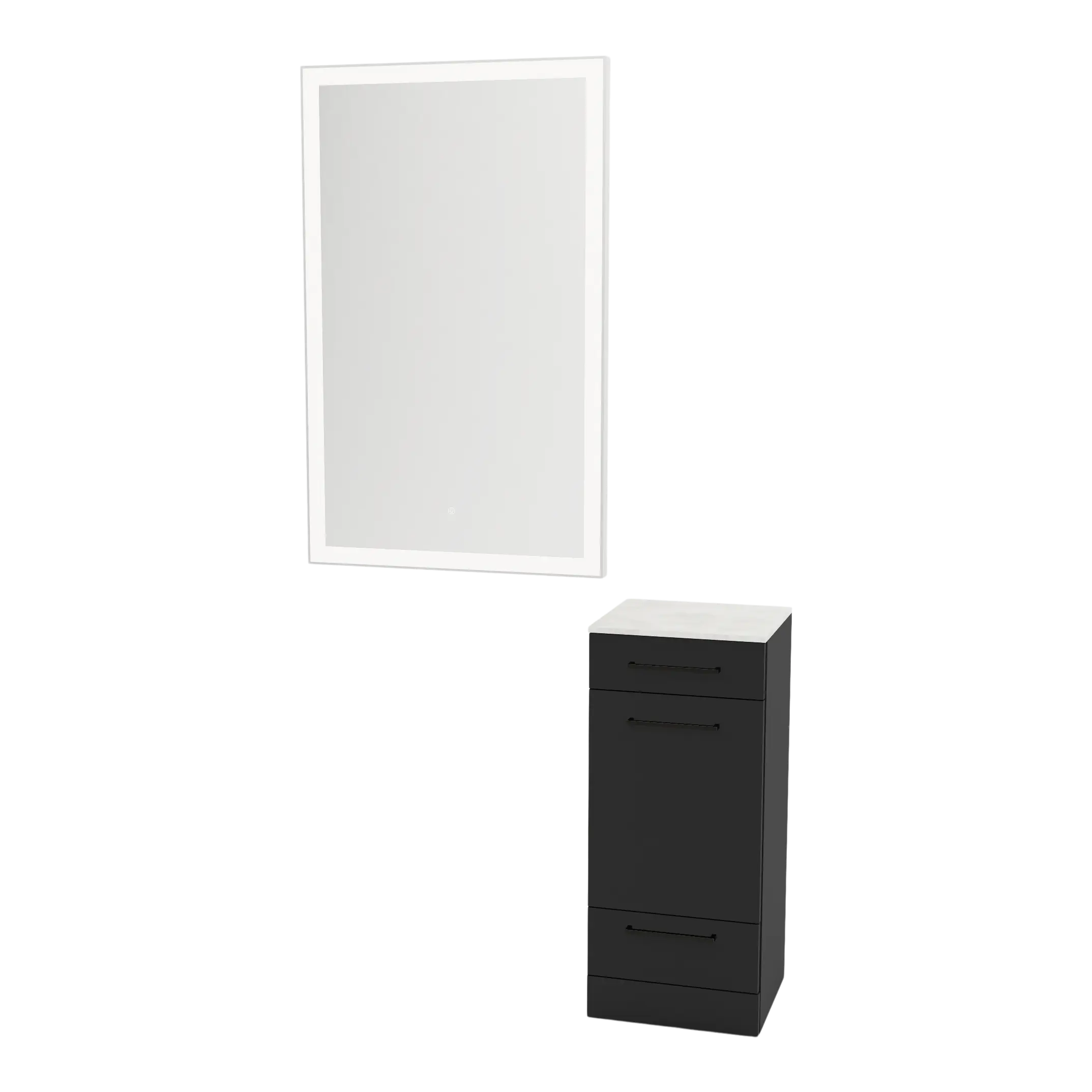 Rococo Mobile Styling Station with Tilt-out Appliance Holder, Solid Surface Countertop, and Silver Rectangle Glo Mirror