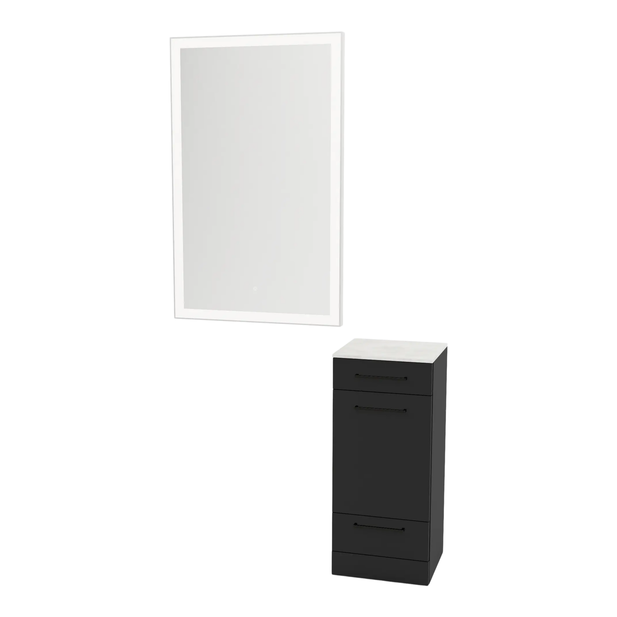 Rococo Mobile Styling Station with Tilt-out Appliance Holder, Solid Surface Countertop, and Silver Rectangle Glo Mirror