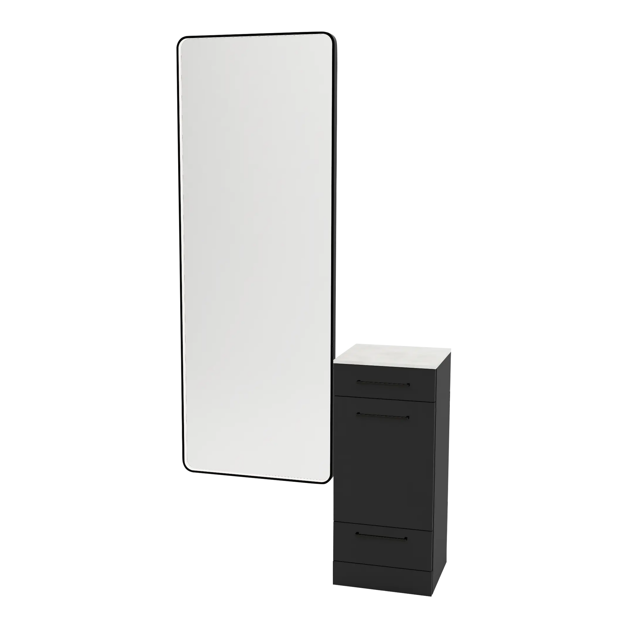 Rococo Mobile Styling Station with Tilt-out Appliance Holder, Solid Surface Countertop, and Black Full-Length Rectangle Westin Mirror