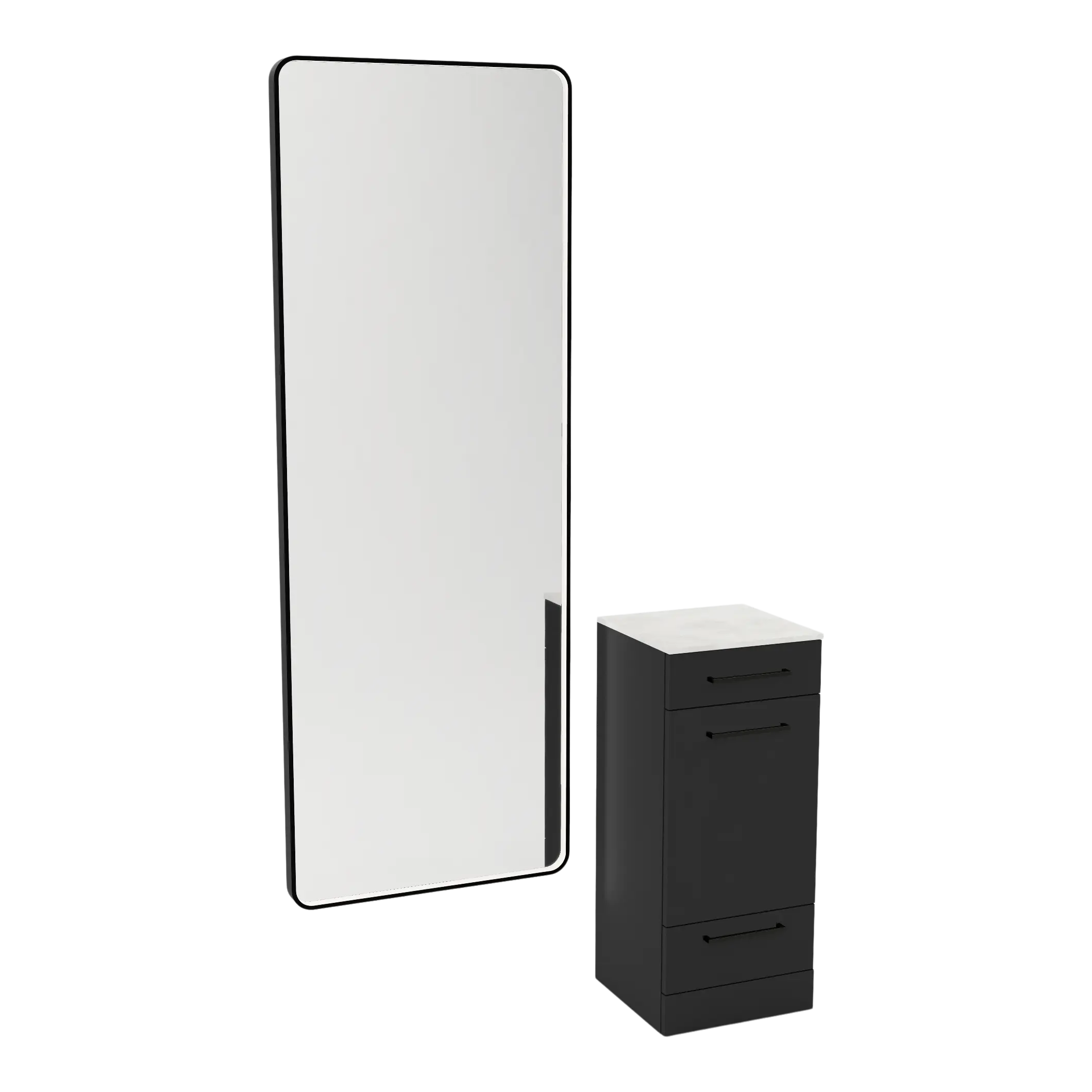 Rococo Mobile Styling Station with Tilt-out Appliance Holder, Solid Surface Countertop, and Black Full-Length Rectangle Westin Mirror