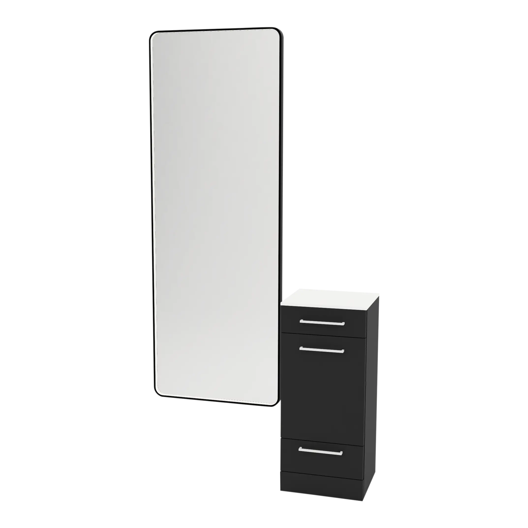 Rococo Mobile Styling Station with Tilt-out Appliance Holder, Solid Surface Countertop, and Black Full-Length Rectangle Westin Mirror