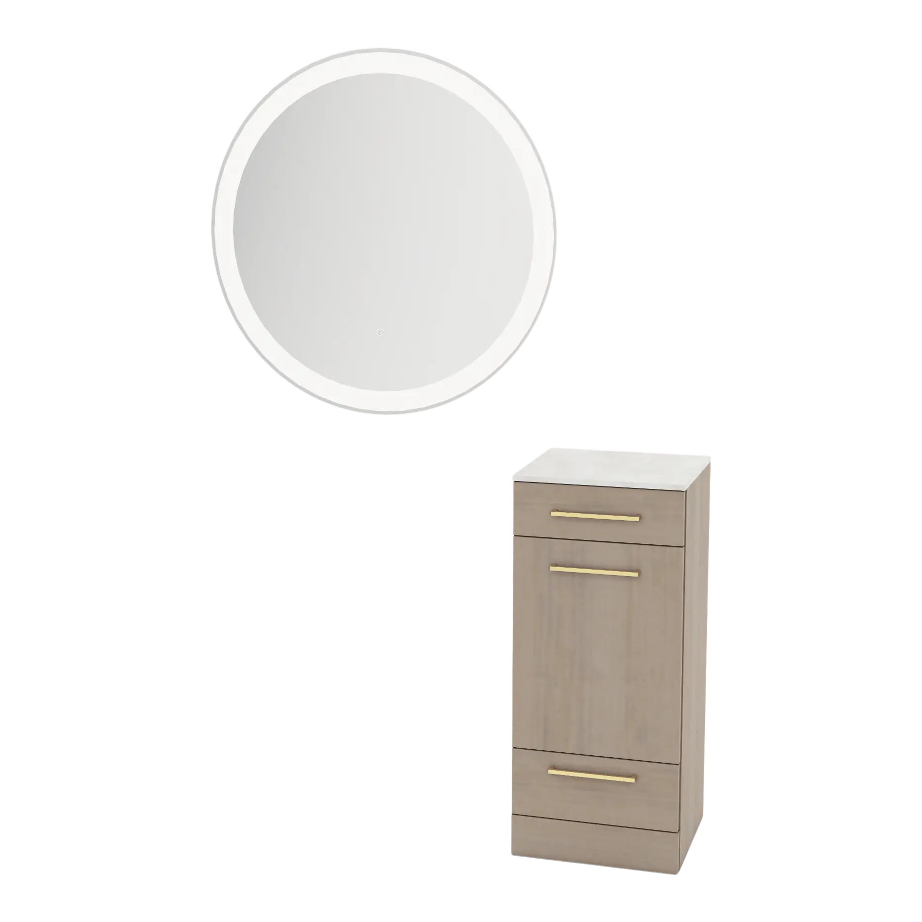 Rococo Mobile Styling Station with Tilt-out Appliance Holder, Solid Surface Countertop, and Silver Round Glo Mirror