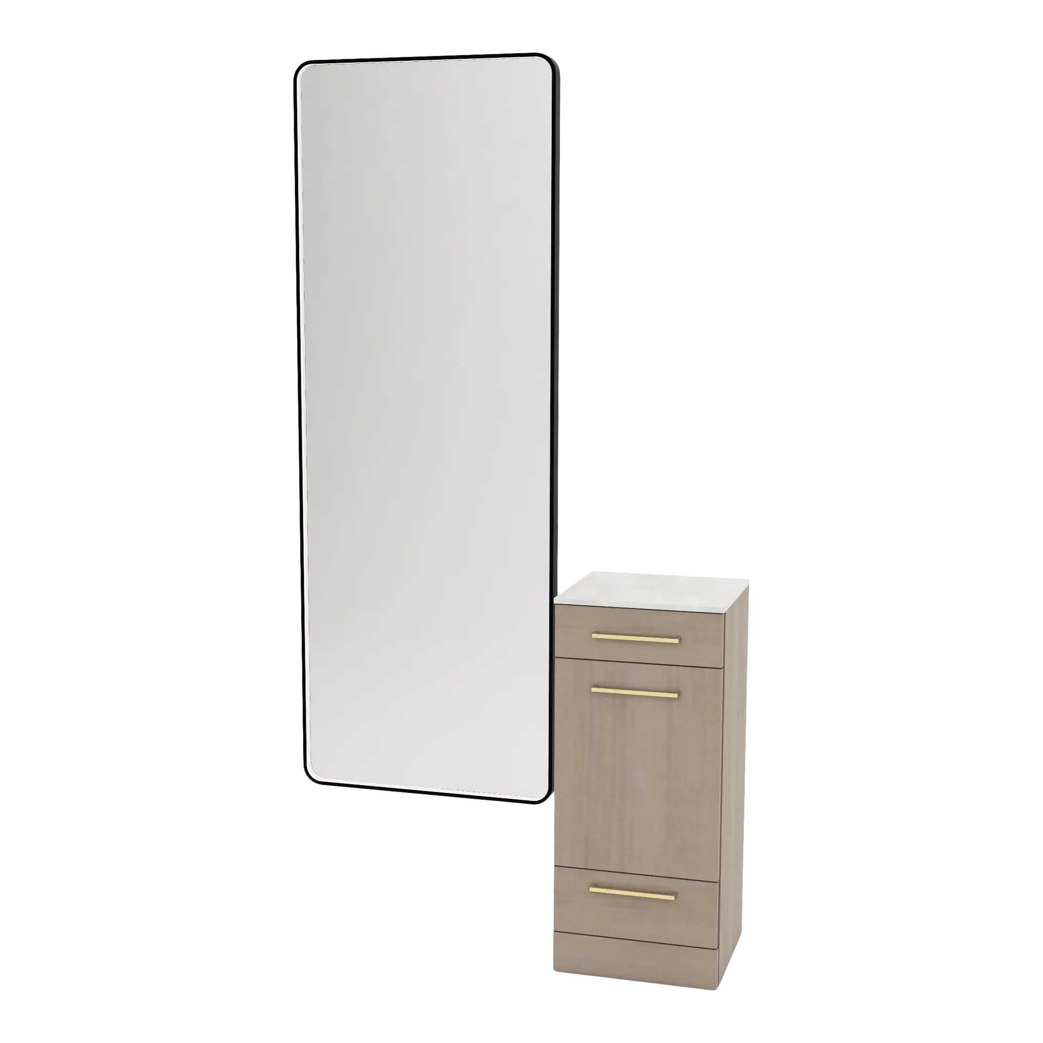 Rococo Mobile Styling Station with Tilt-out Appliance Holder, Solid Surface Countertop, and Black Full-Length Rectangle Westin Mirror