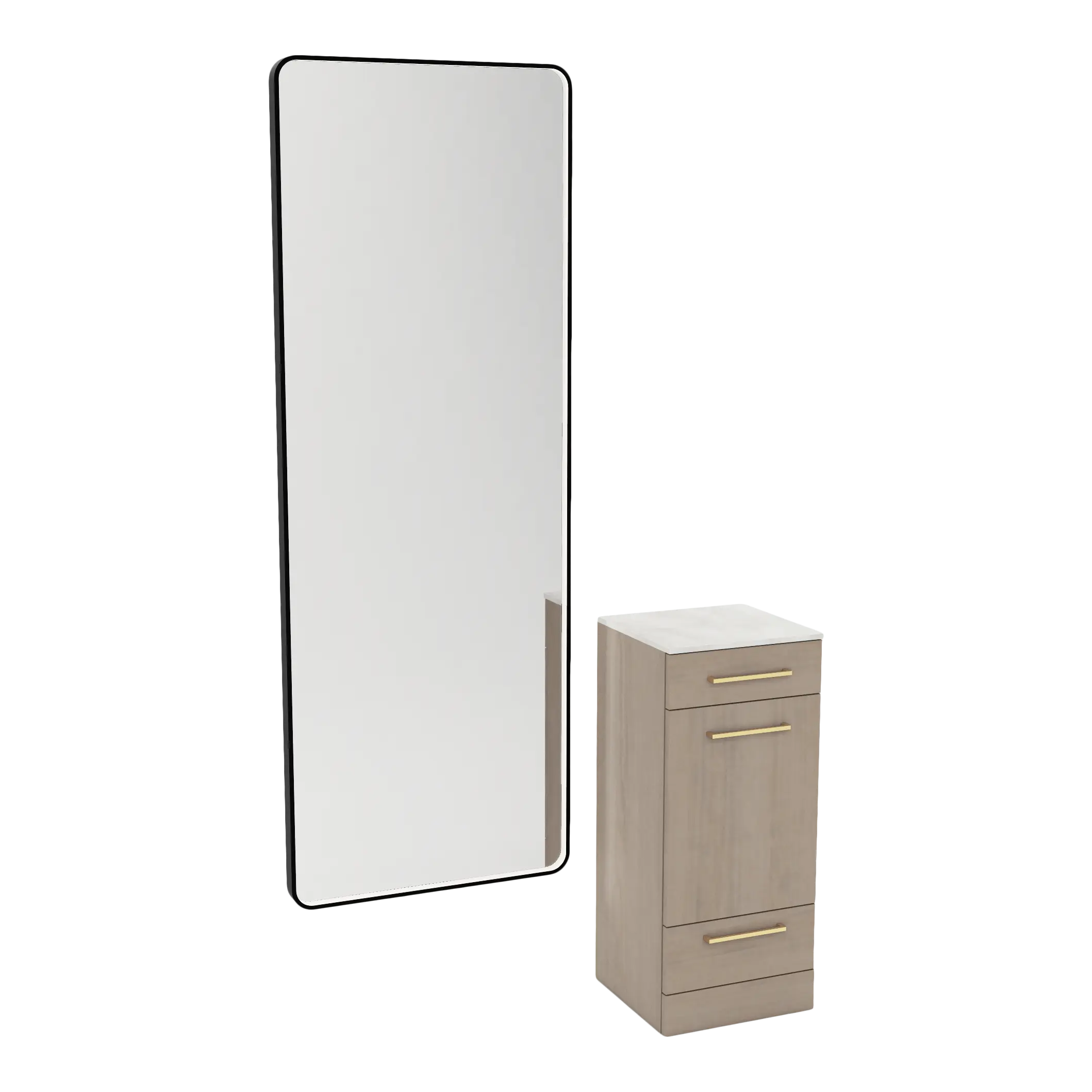 Rococo Mobile Styling Station with Tilt-out Appliance Holder, Solid Surface Countertop, and Black Full-Length Rectangle Westin Mirror