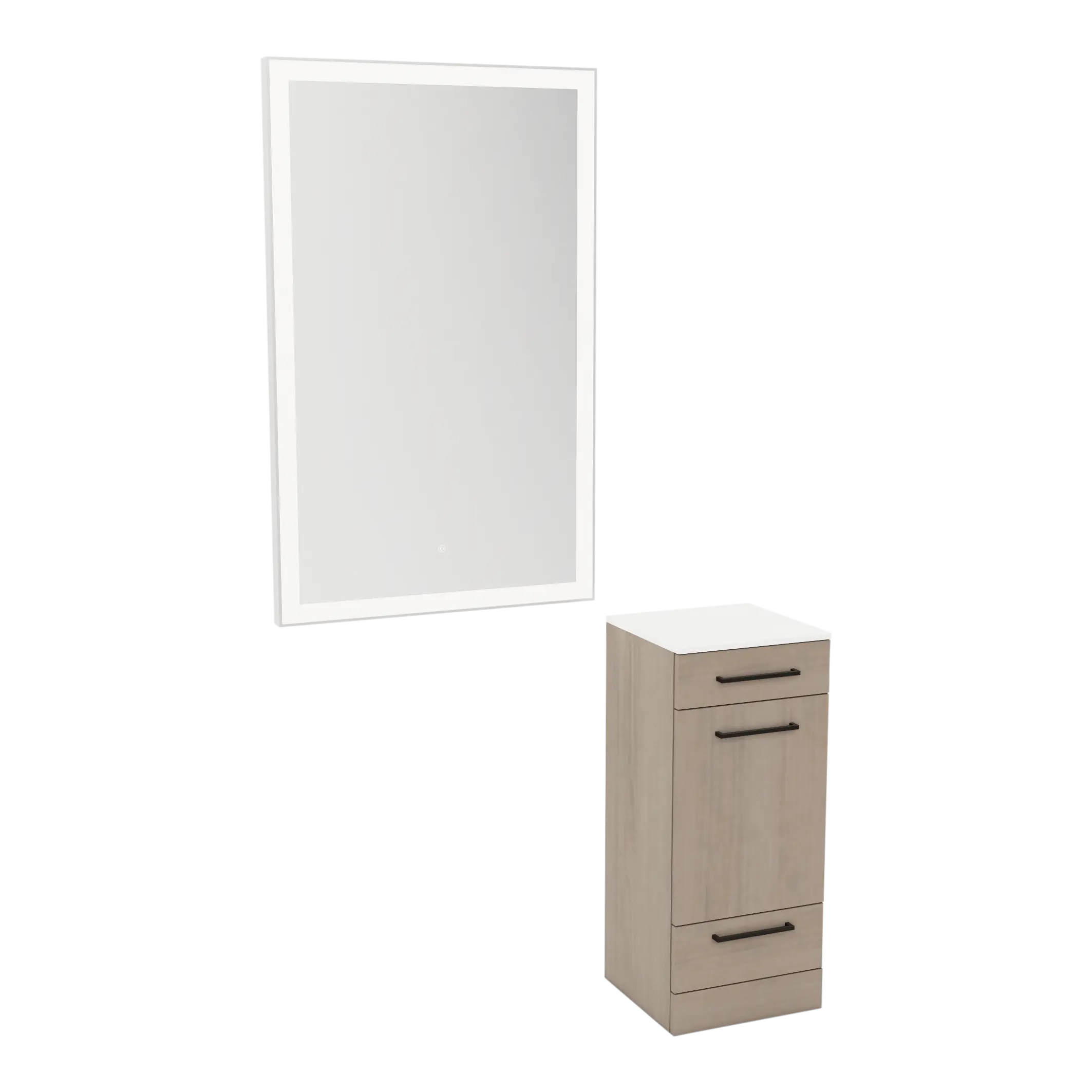 Rococo Mobile Styling Station with Tilt-out Appliance Holder, Solid Surface Countertop, and Silver Rectangle Glo Mirror