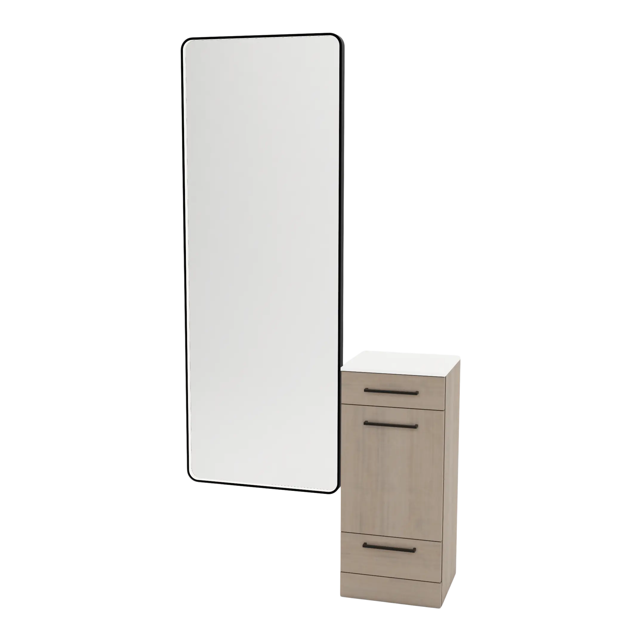 Rococo Mobile Styling Station with Tilt-out Appliance Holder, Solid Surface Countertop, and Black Full-Length Rectangle Westin Mirror