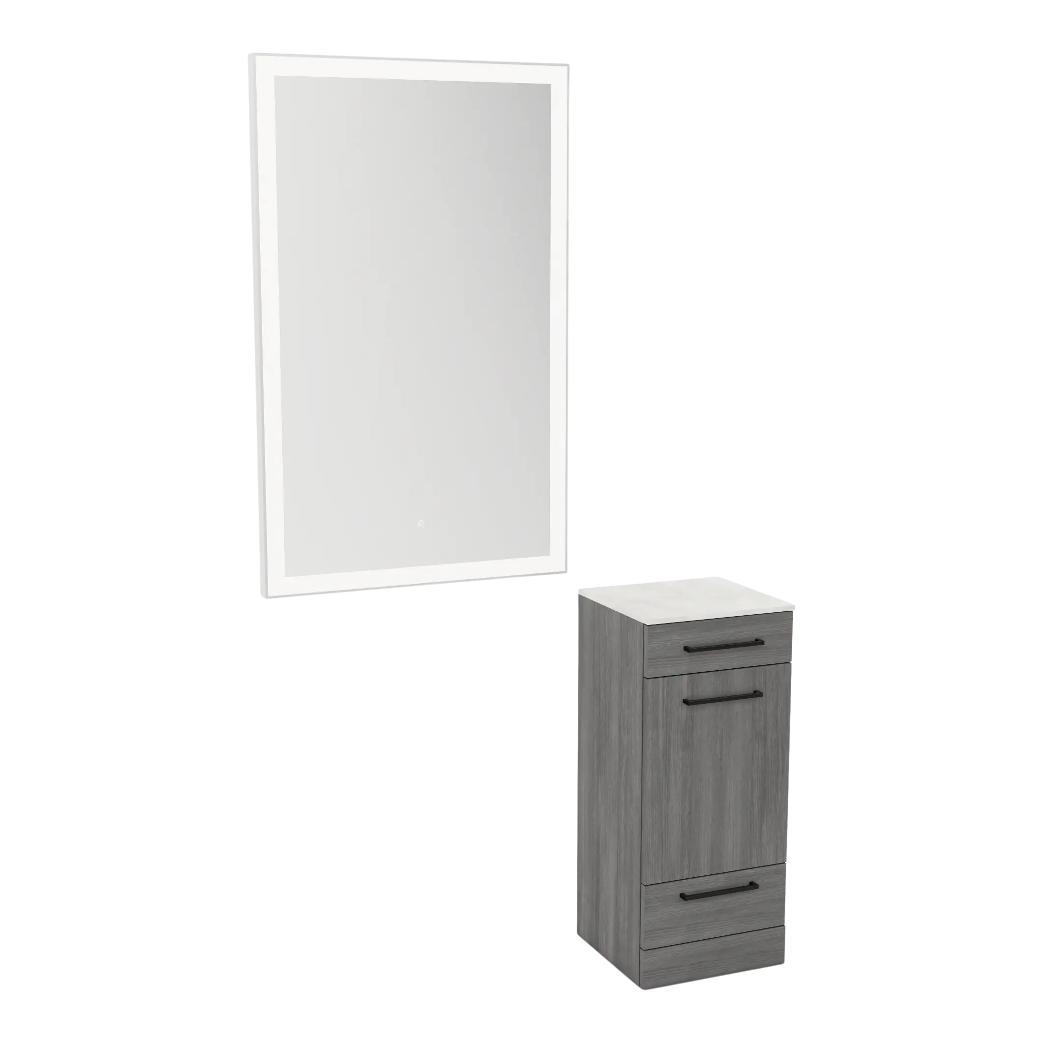 Rococo Mobile Styling Station with Tilt-out Appliance Holder, Solid Surface Countertop, and Silver Rectangle Glo Mirror