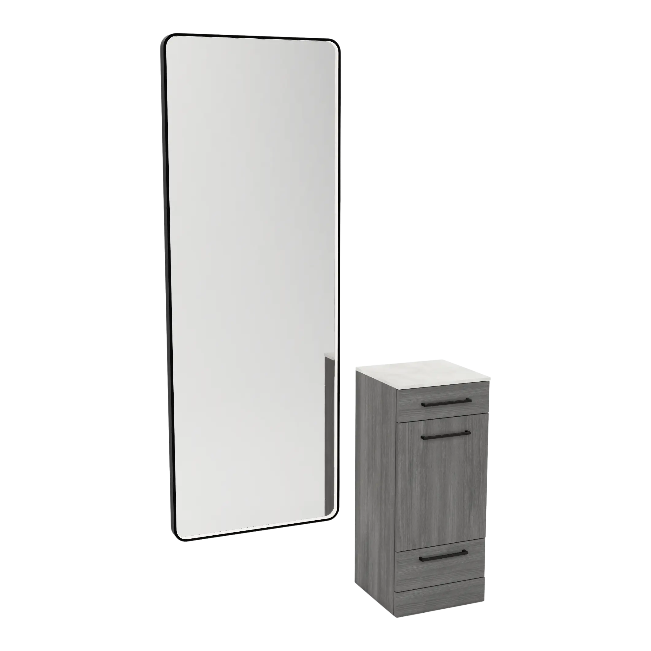 Rococo Mobile Styling Station with Tilt-out Appliance Holder, Solid Surface Countertop, and Black Full-Length Rectangle Westin Mirror