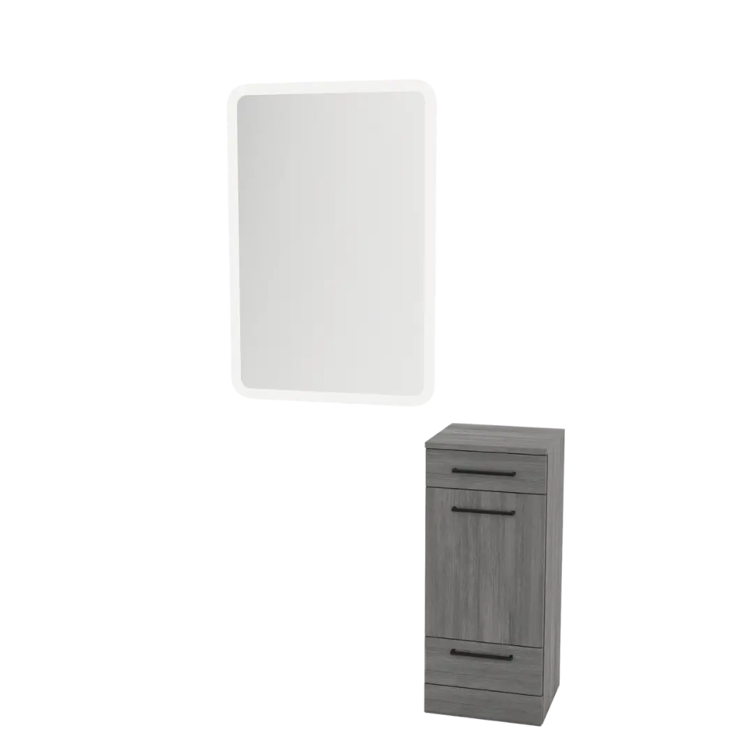 Rococo Mobile Styling Station with Tilt-out Appliance Holder and White Rectangle Illuminate Back Lit Mirror