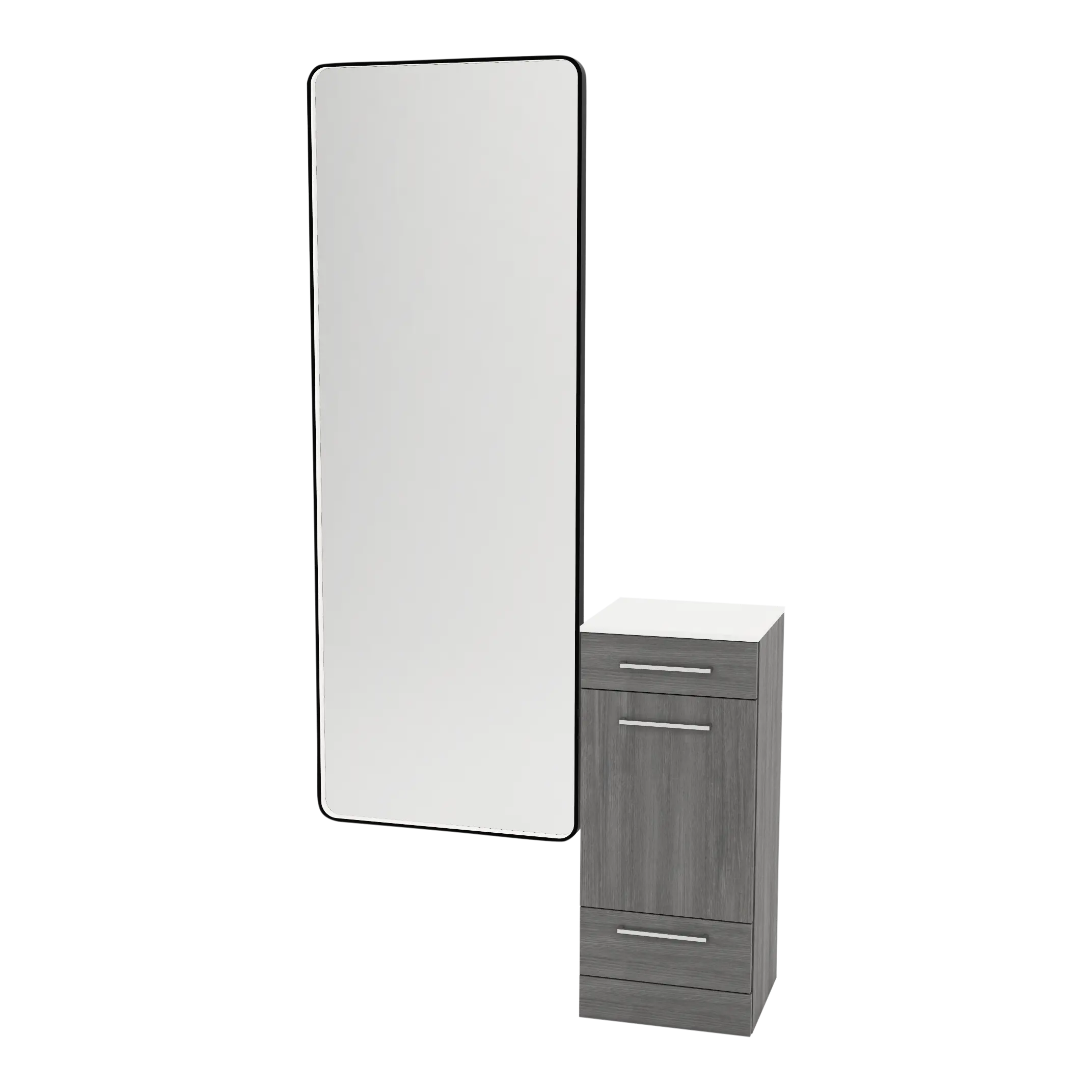 Rococo Mobile Styling Station with Tilt-out Appliance Holder, Solid Surface Countertop, and Black Full-Length Rectangle Westin Mirror