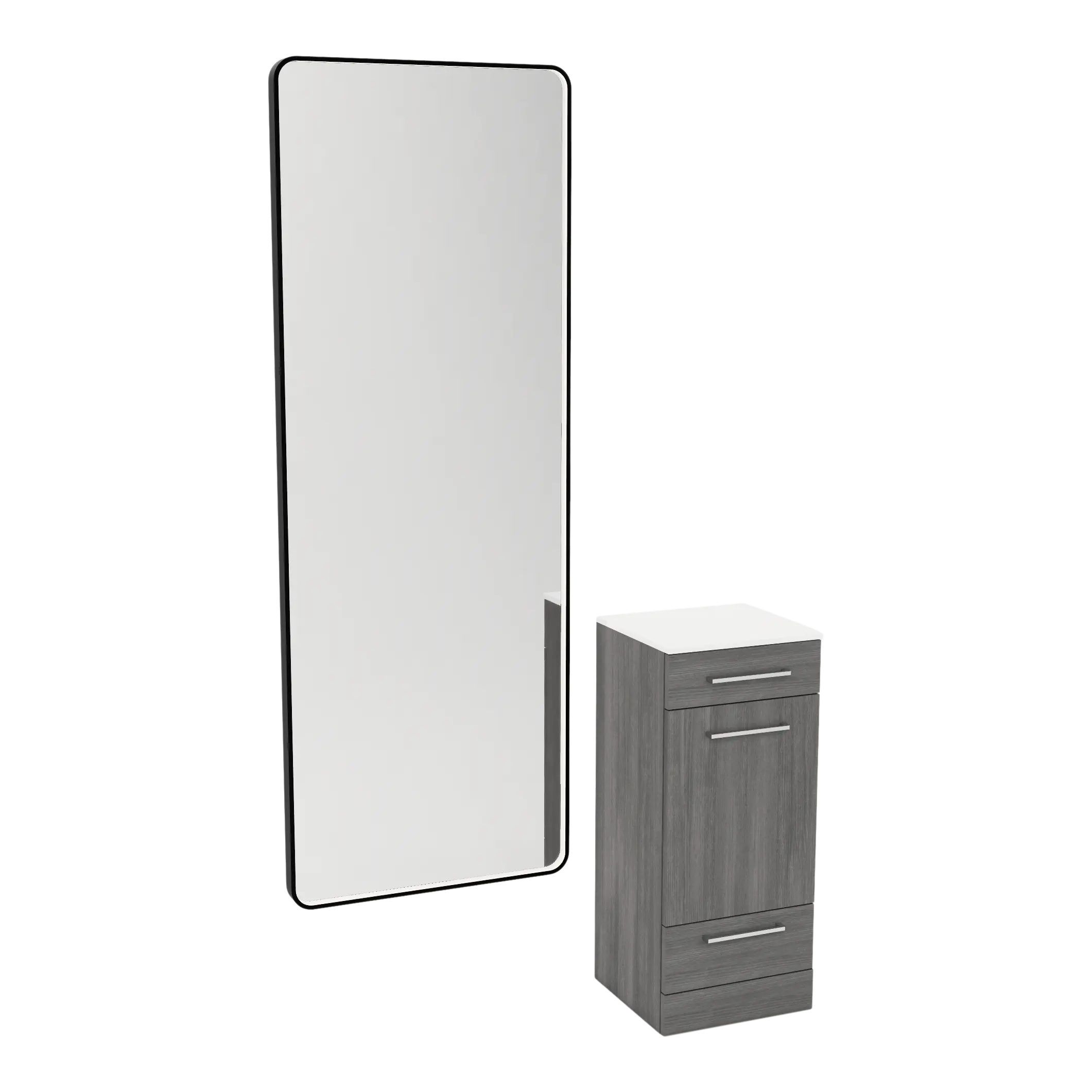 Rococo Mobile Styling Station with Tilt-out Appliance Holder, Solid Surface Countertop, and Black Full-Length Rectangle Westin Mirror