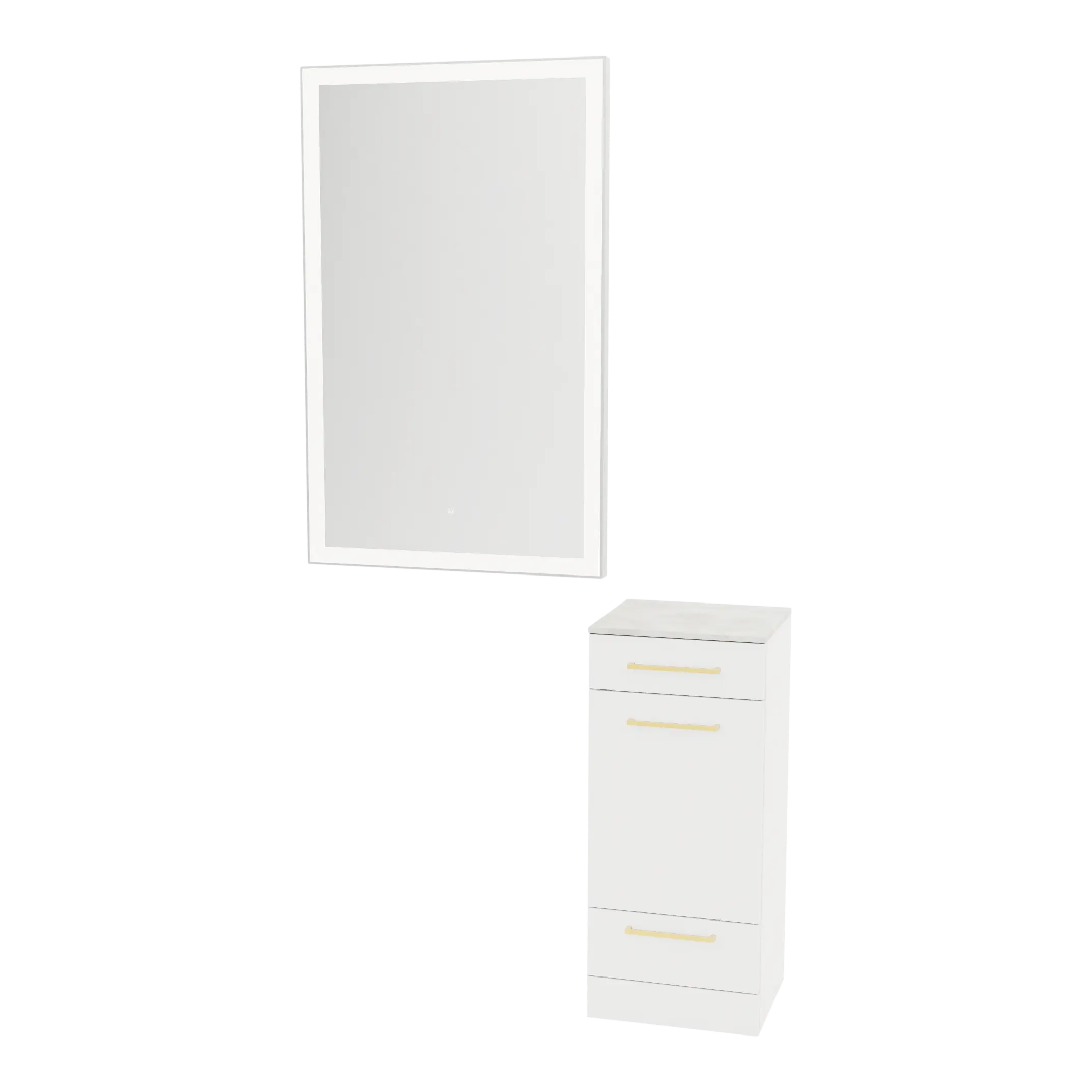 Rococo Mobile Styling Station with Tilt-out Appliance Holder, Solid Surface Countertop, and Silver Rectangle Glo Mirror