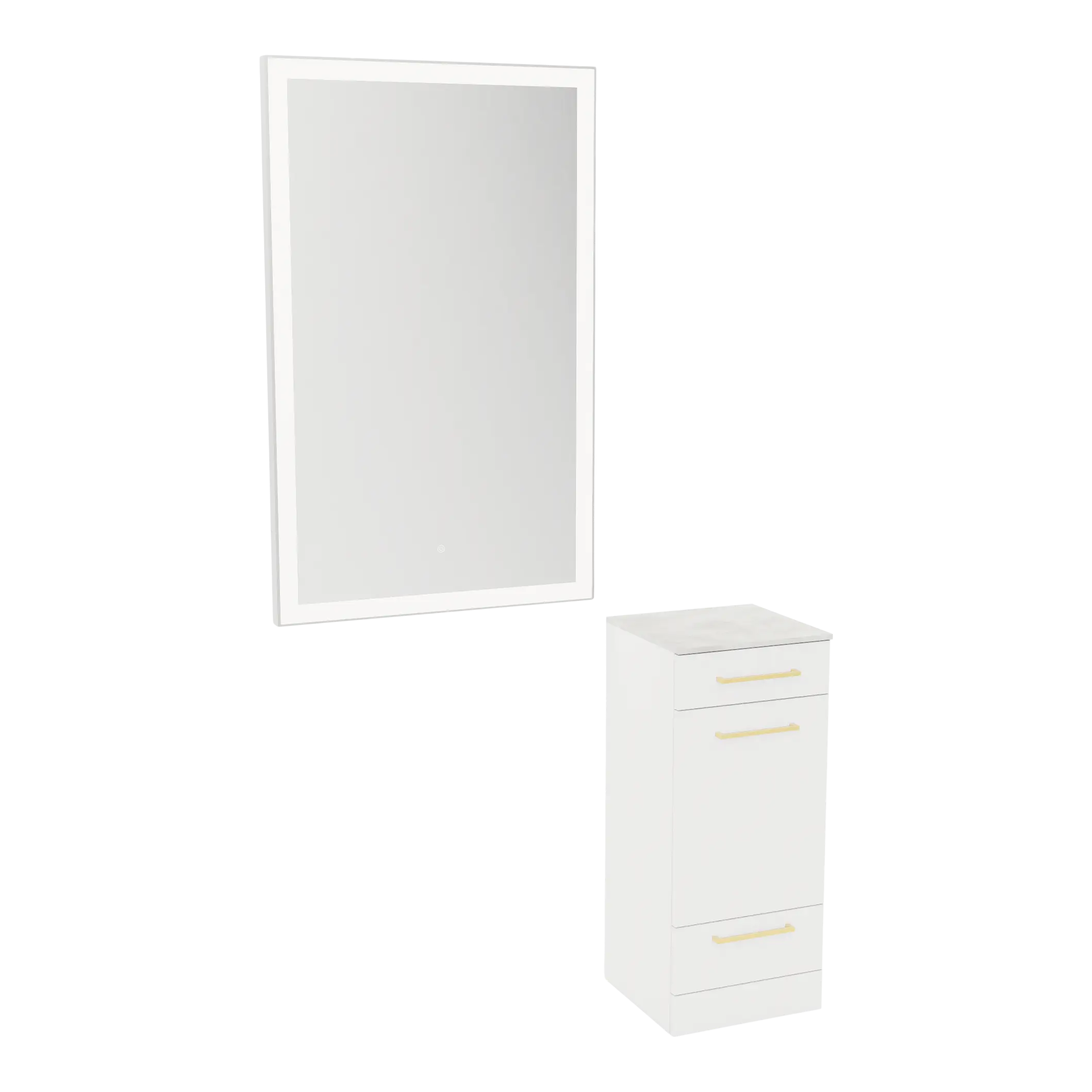 Rococo Mobile Styling Station with Tilt-out Appliance Holder, Solid Surface Countertop, and Silver Rectangle Glo Mirror