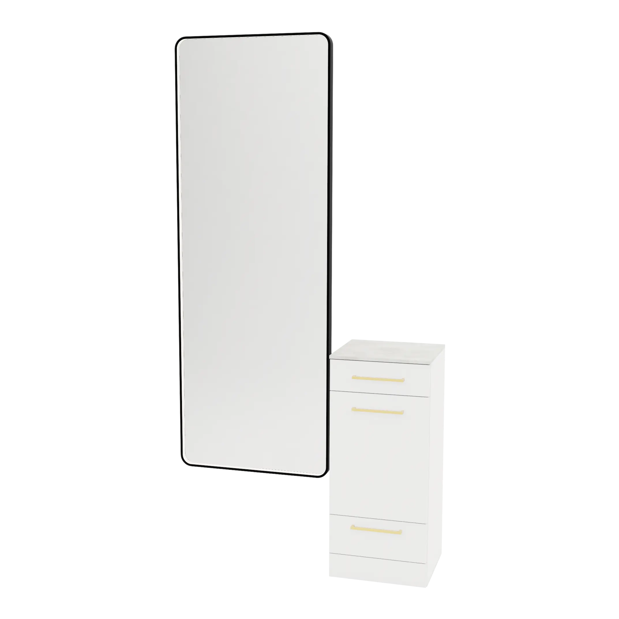 Rococo Mobile Styling Station with Tilt-out Appliance Holder, Solid Surface Countertop, and Black Full-Length Rectangle Westin Mirror