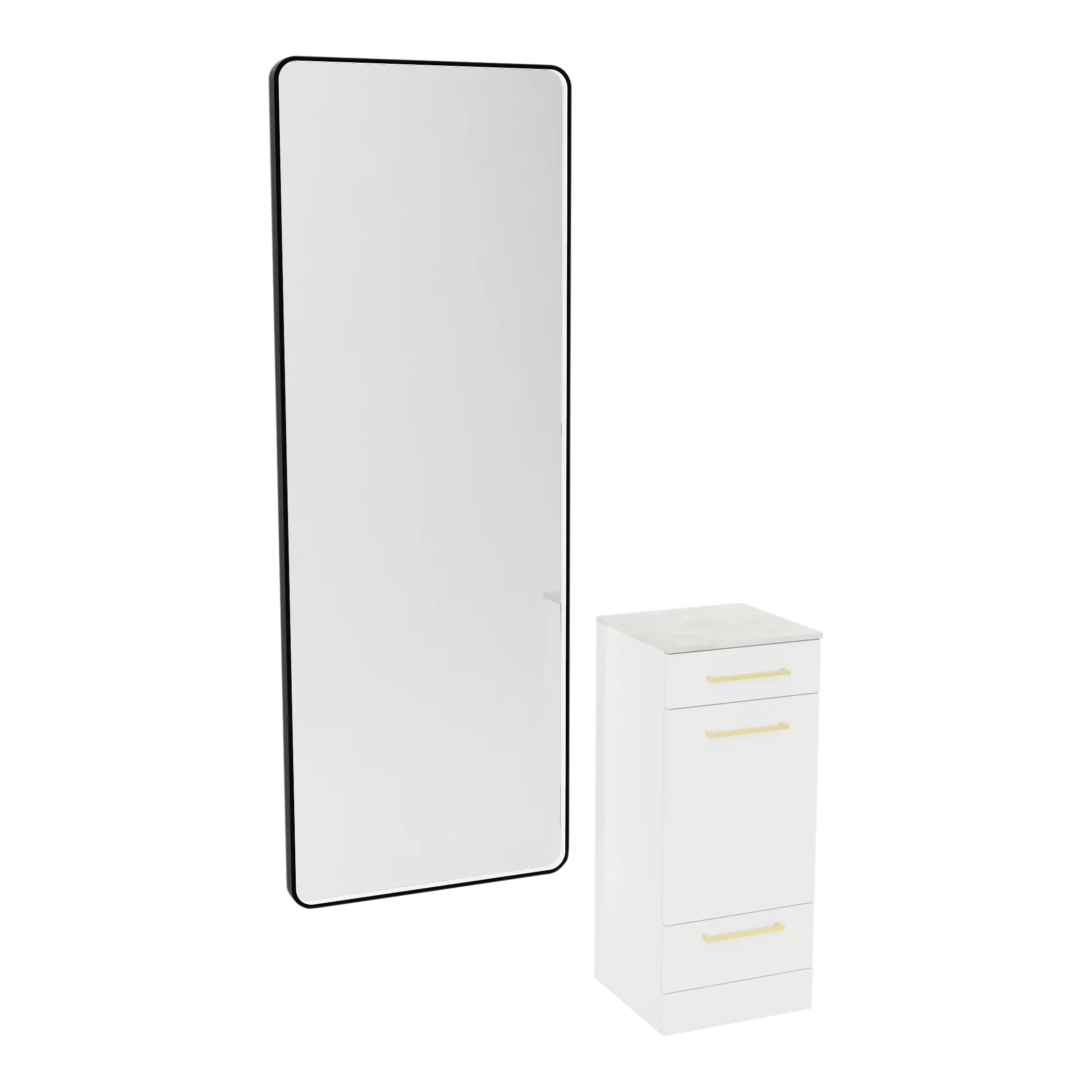 Rococo Mobile Styling Station with Tilt-out Appliance Holder, Solid Surface Countertop, and Black Full-Length Rectangle Westin Mirror