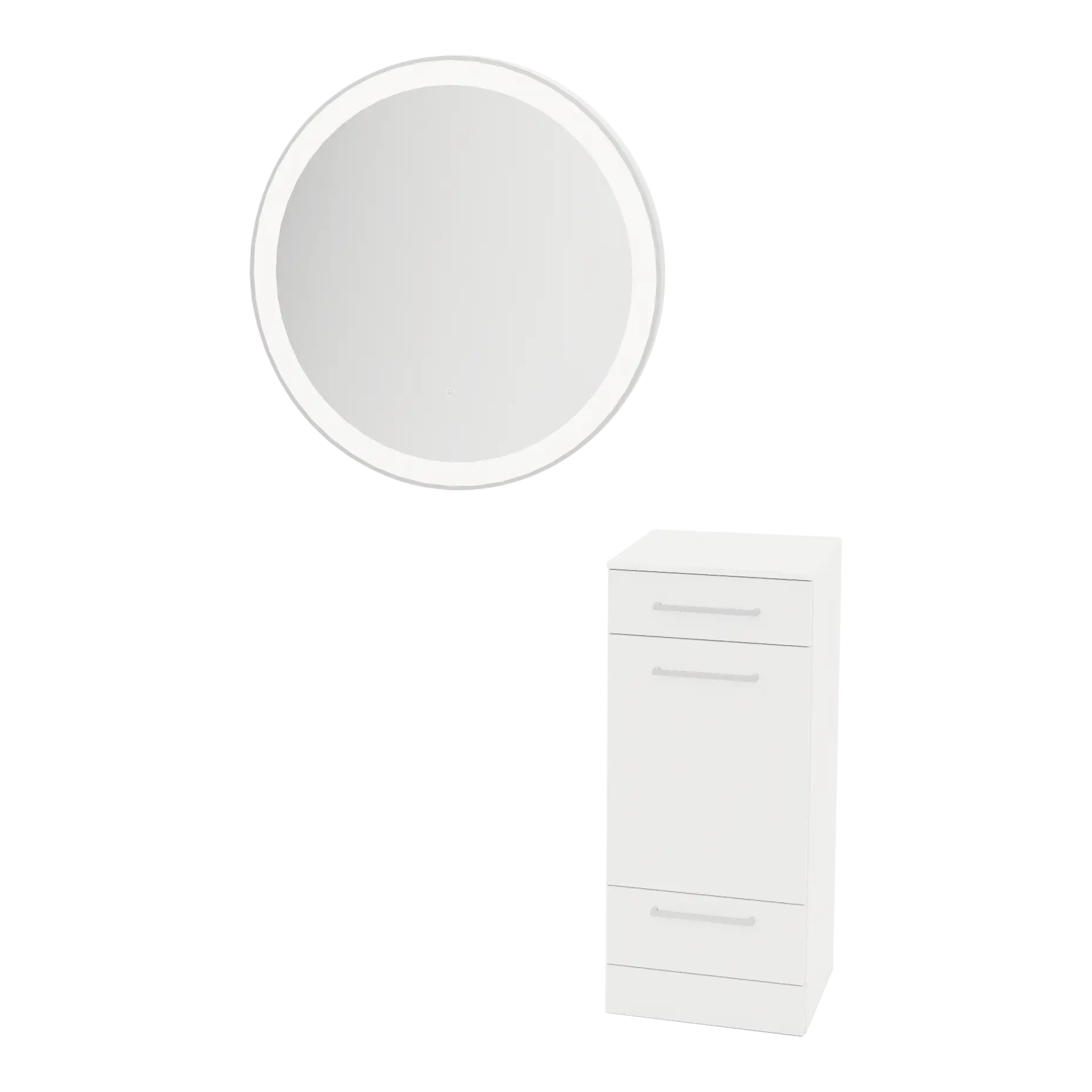 Rococo Mobile Styling Station with Tilt-out Appliance Holder, Solid Surface Countertop, and Silver Round Glo Mirror