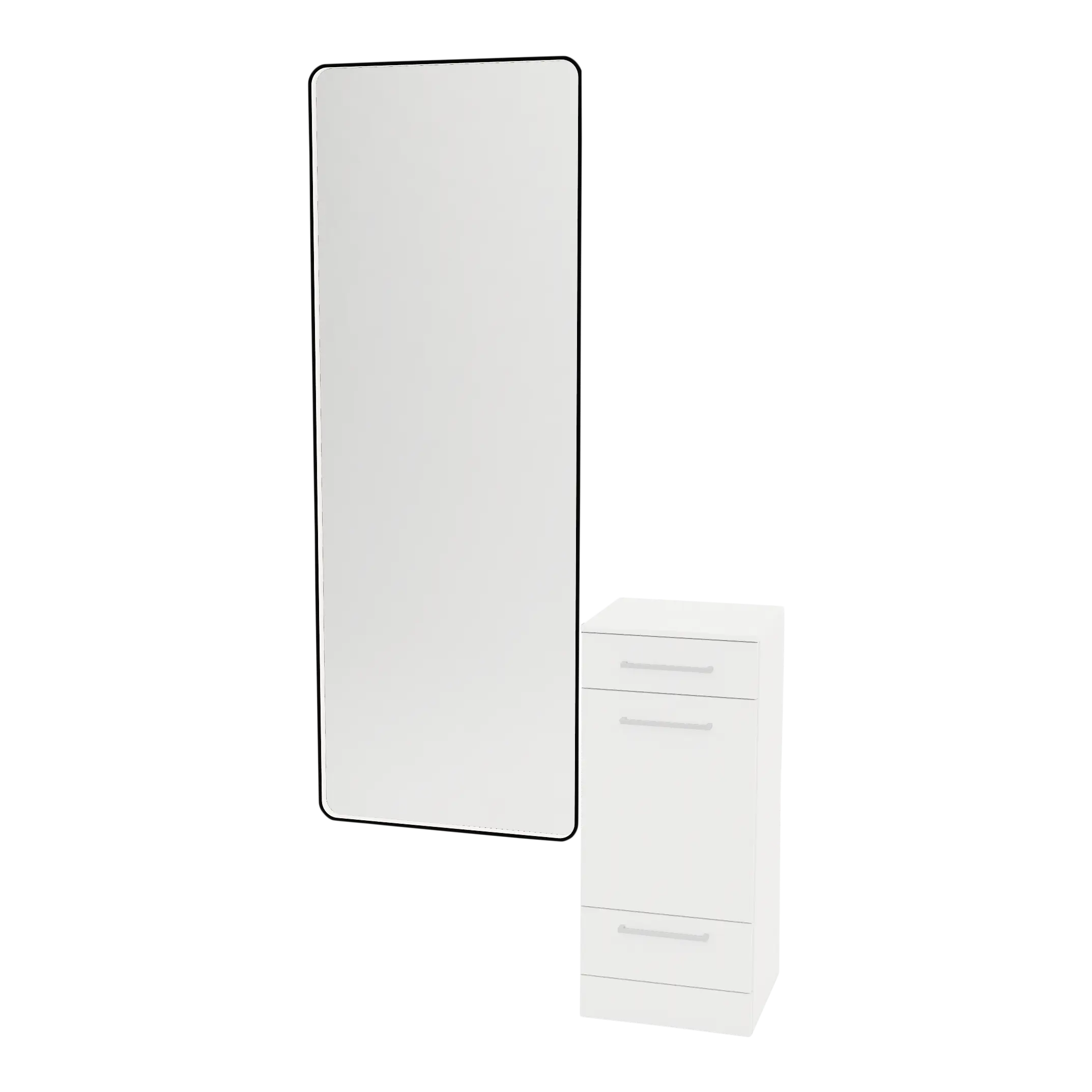 Rococo Mobile Styling Station with Tilt-out Appliance Holder, Solid Surface Countertop, and Black Full-Length Rectangle Westin Mirror