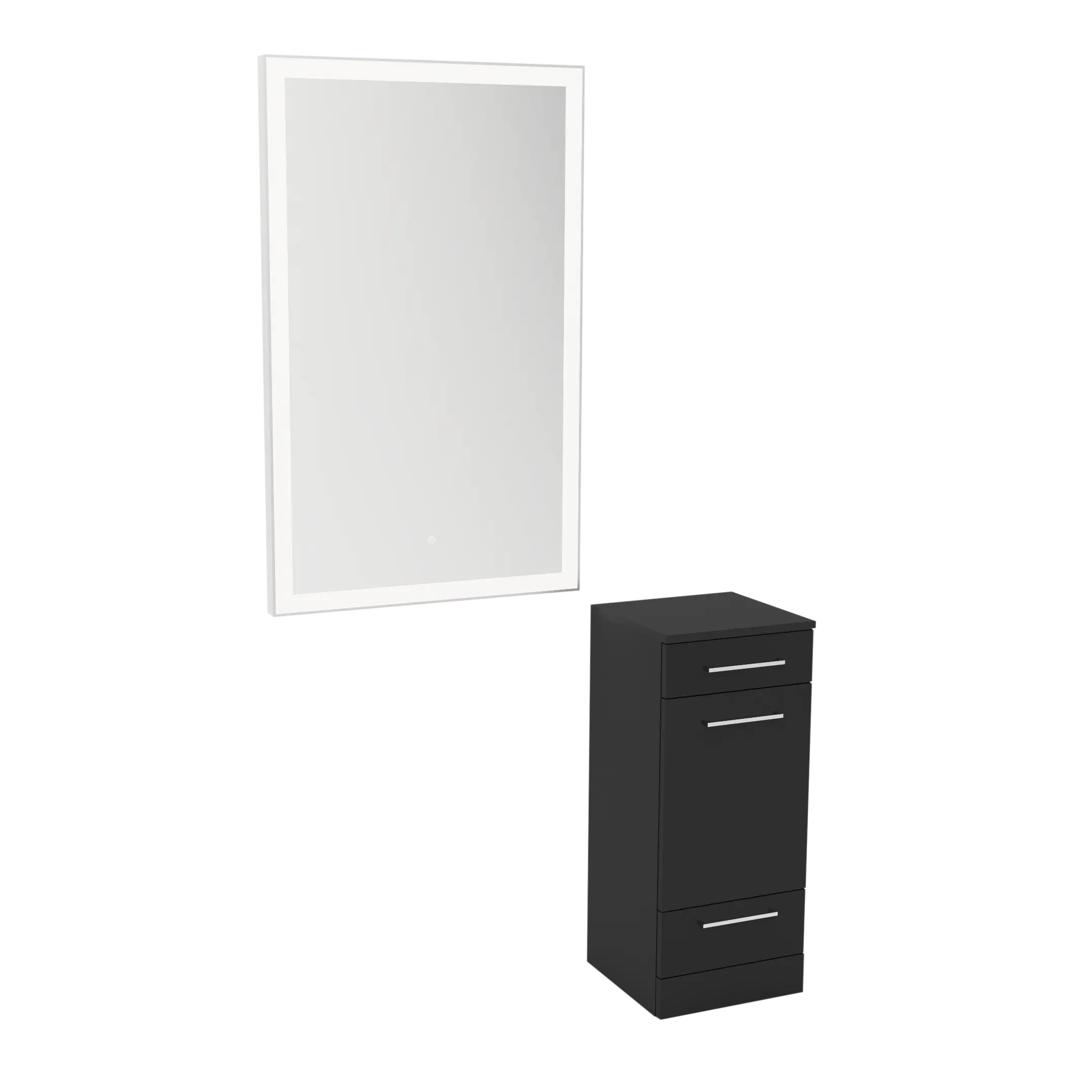 Rococo Mobile Styling Station with Tilt-out Appliance Holder and Silver Rectangle Glo Mirror