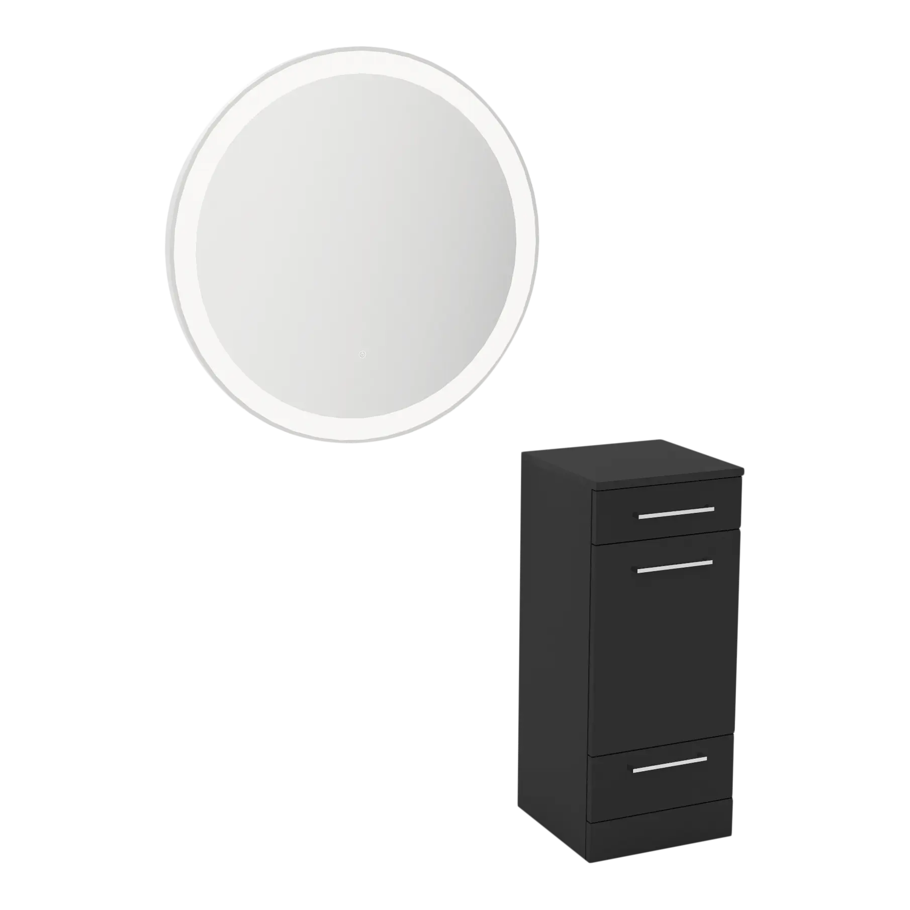 Rococo Mobile Styling Station with Tilt-out Appliance Holder and Silver Round Glo Mirror