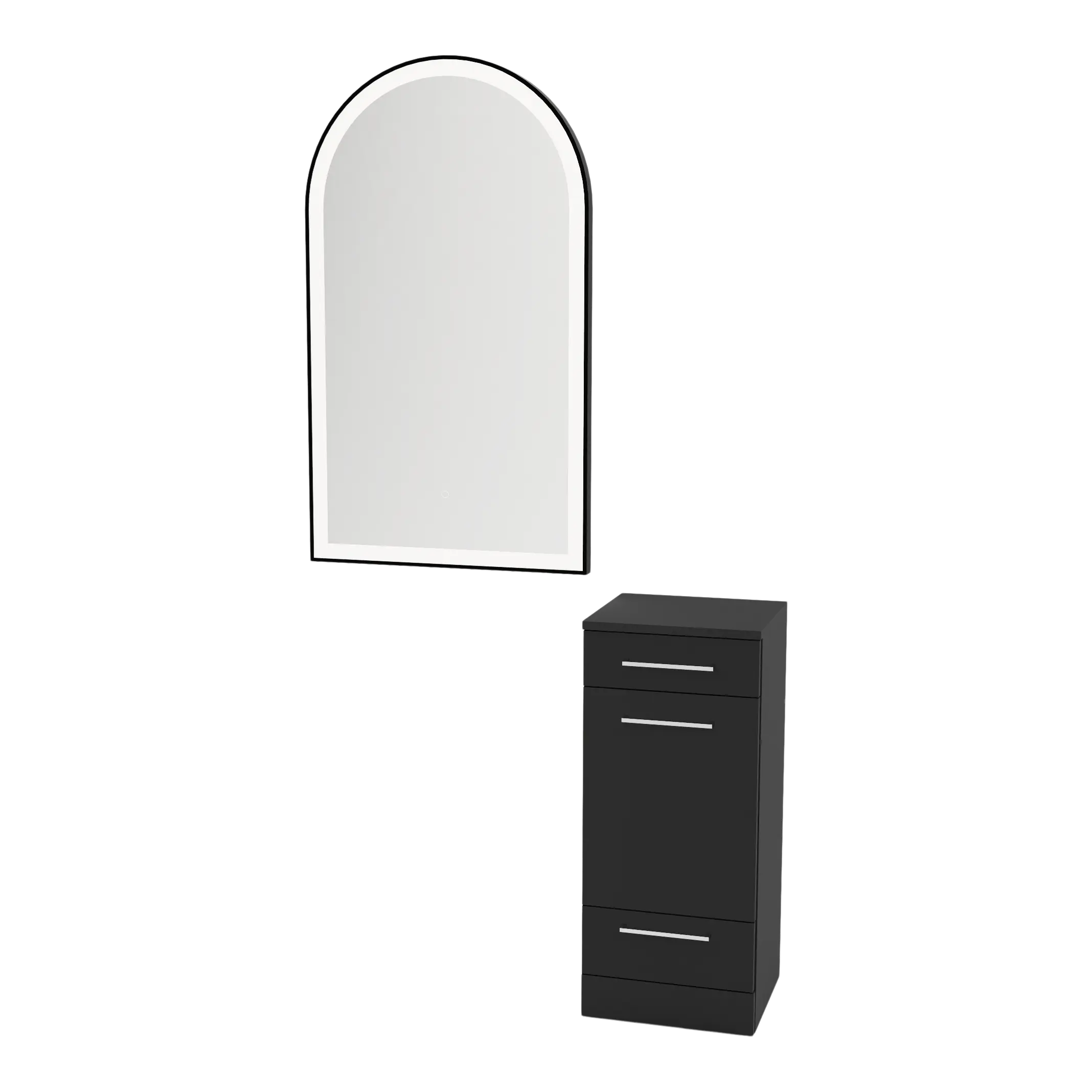 Rococo Mobile Styling Station with Tilt-out Appliance Holder and Black Arch Paloma Mirror